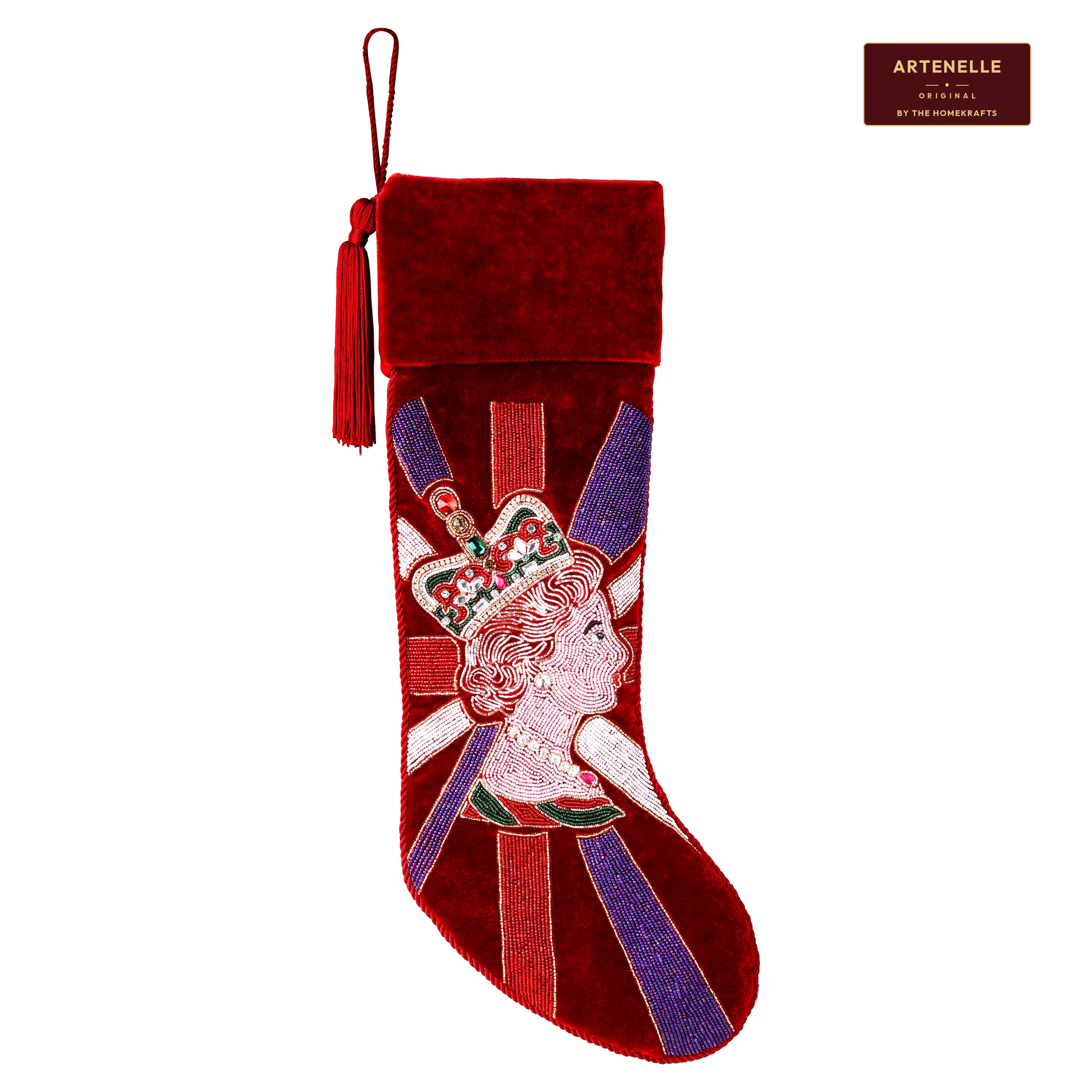 Personalized Royal Queen beaded Red Velvet Christmas Stocking