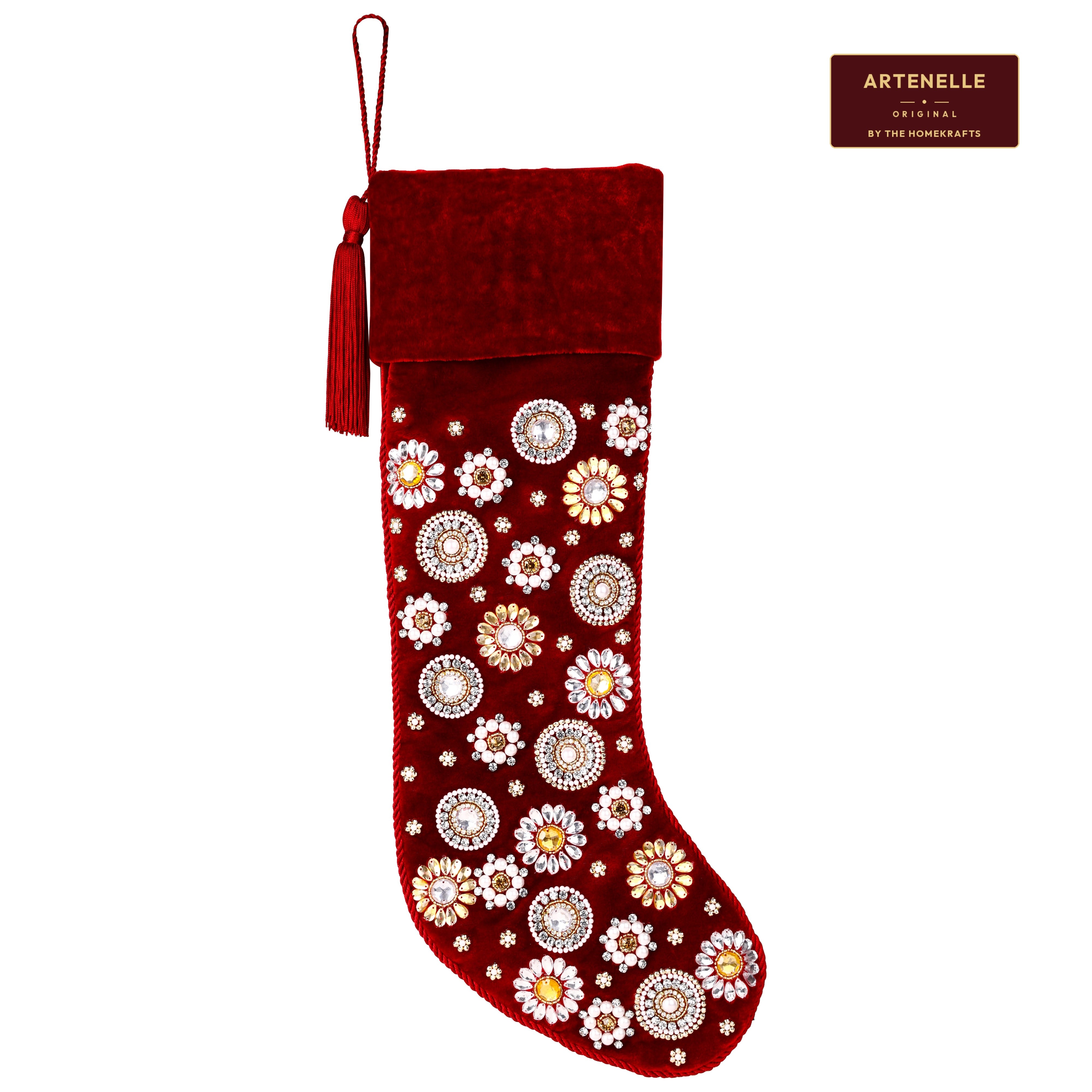 Beaded Jeweled Personalized Red Velvet Christmas Stocking