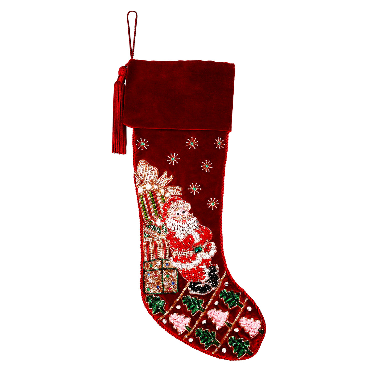 Personalized Santa towering gifts RED VELVET CHRISTMAS STOCKING