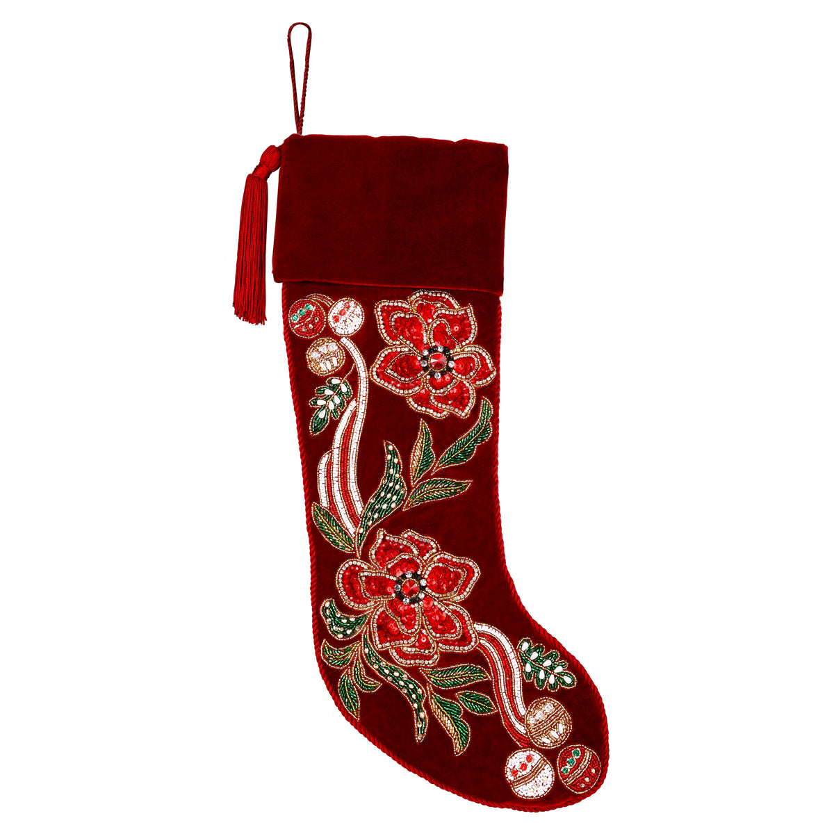 Personalized Poinsettia Red Velvet Christmas Stocking