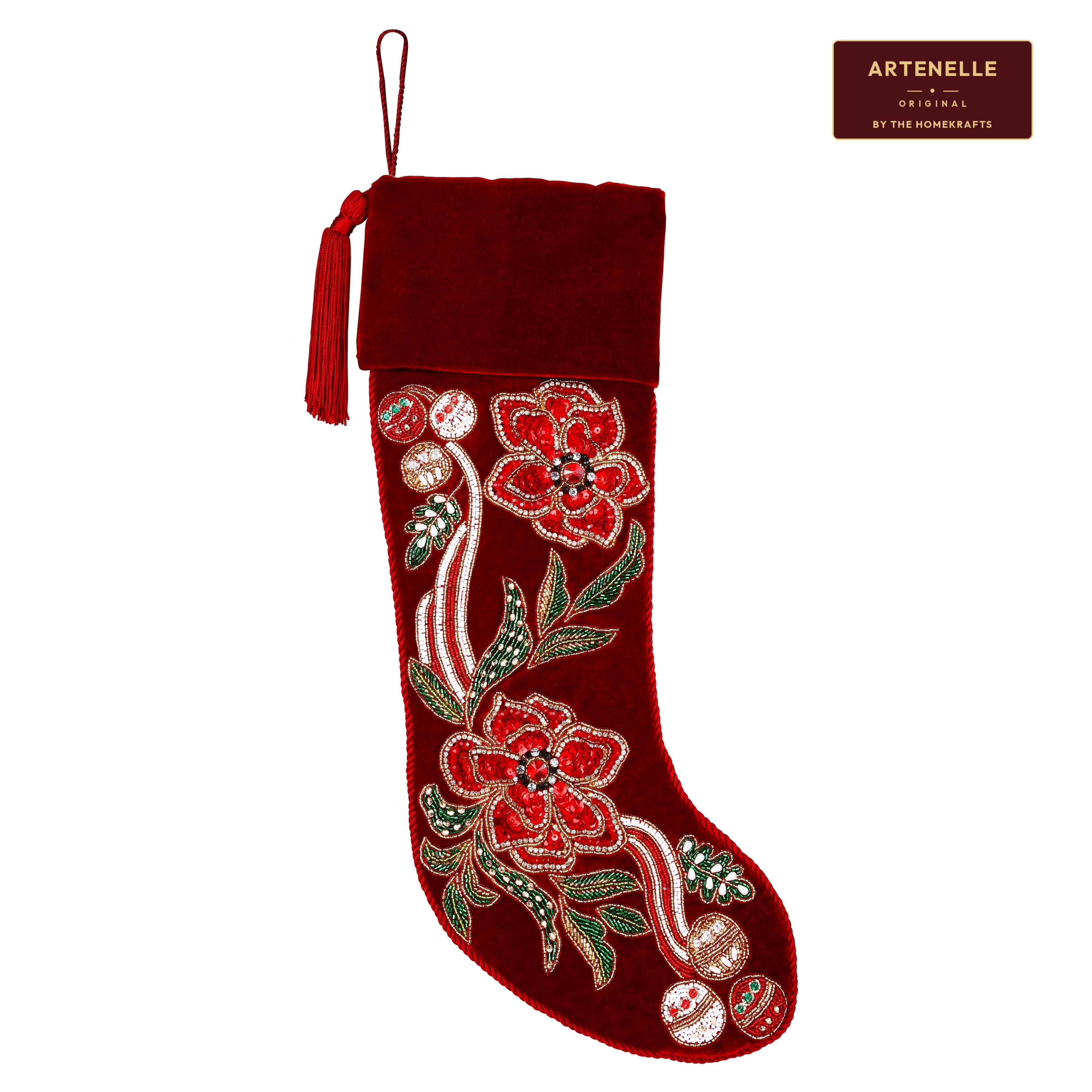 Personalized Poinsettia Red Velvet Christmas Stocking