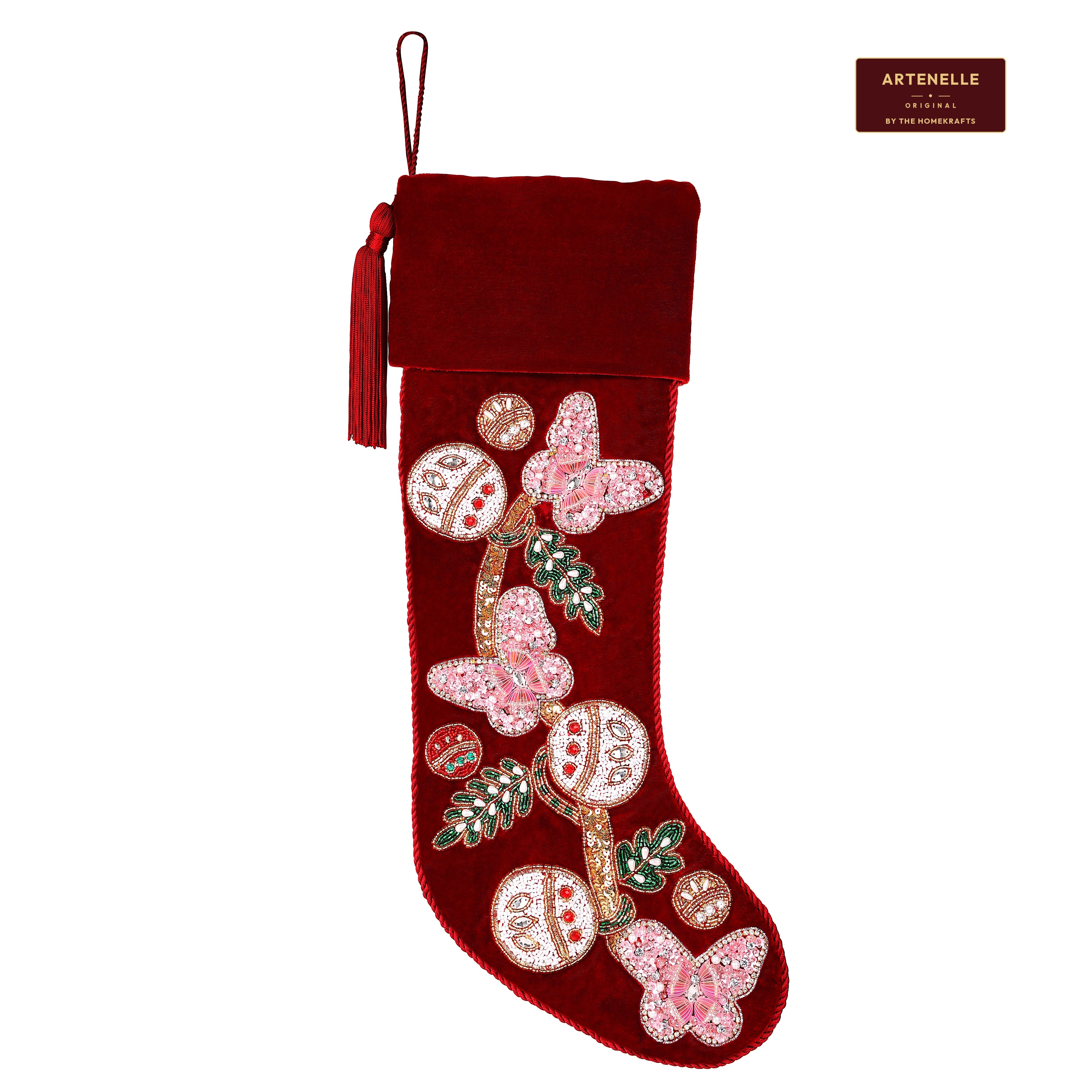 PERSONALISED Butterfly RED VELVET CHRISTMAS STOCKING
