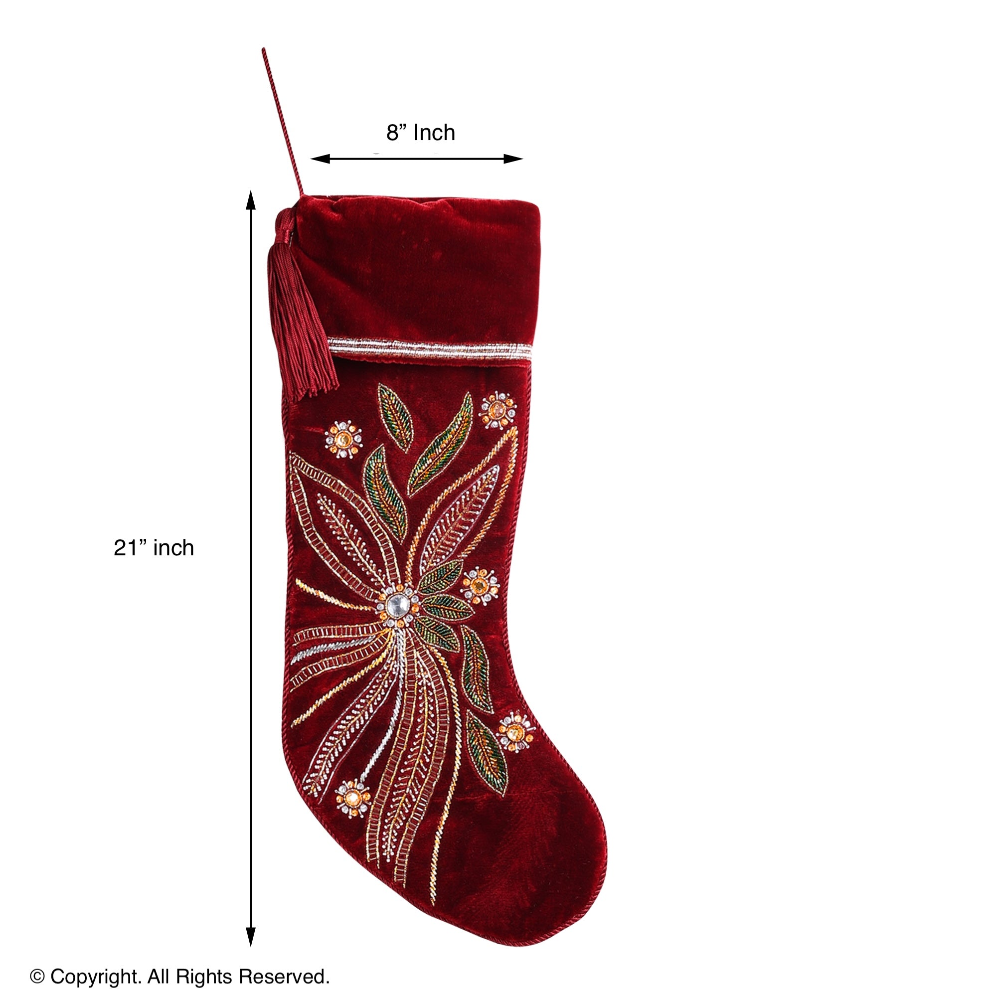 PERSONALISED FESTIVE PETALS RED VELVET CHRISTMAS STOCKING