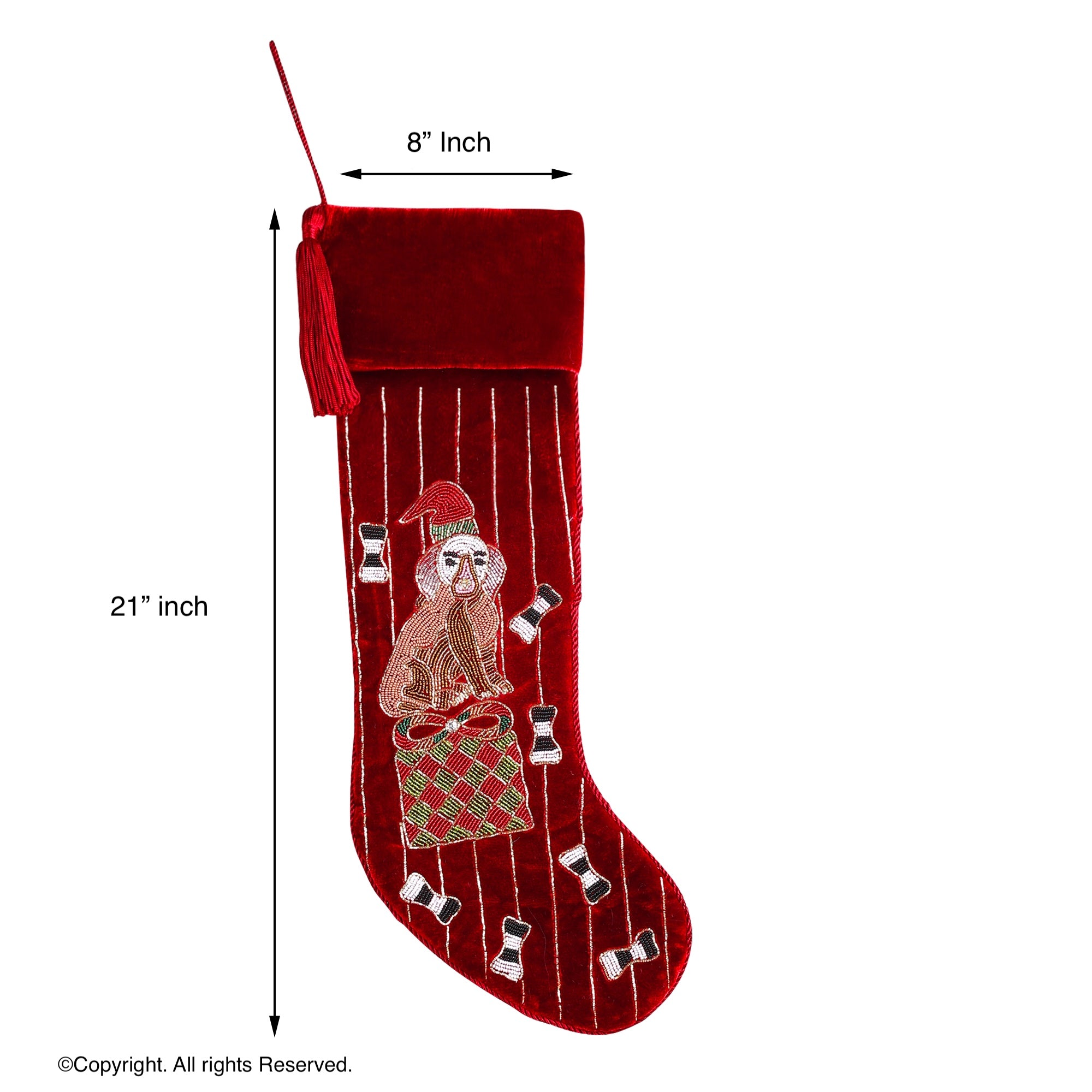 PERSONALISED MERRY DOG AND BONE RED VELVET CHRISTMAS STOCKING