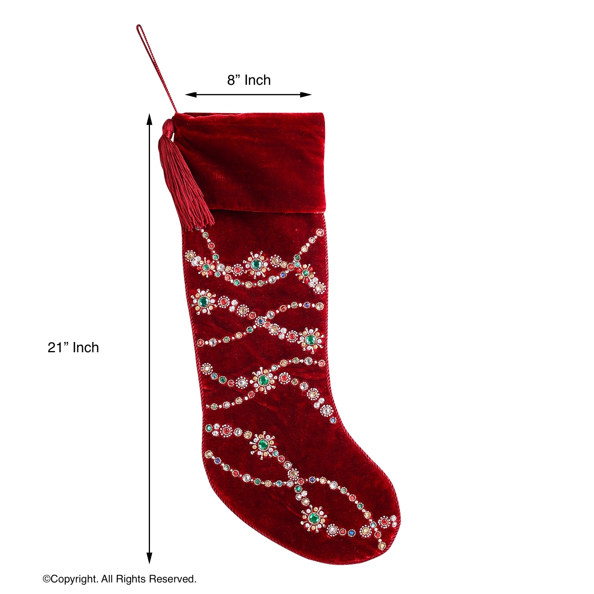 PERSONALISED GEMSTONE SWIRL RED VELVET CHRISTMAS STOCKING