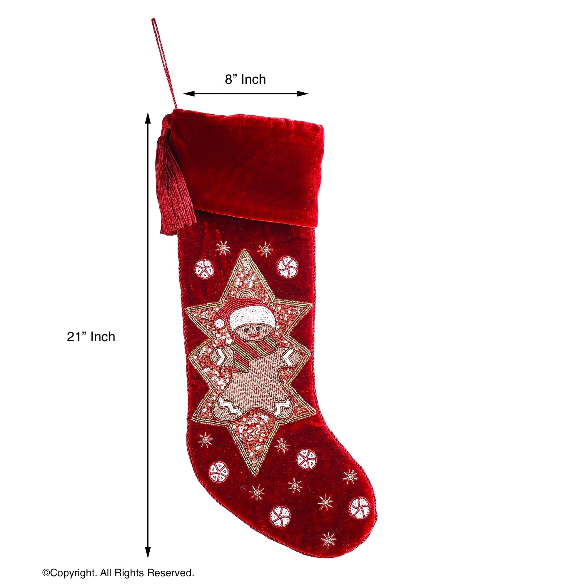 PERSONALISED GINGERBRED STAR RED VELVET CHRISTMAS STOCKING