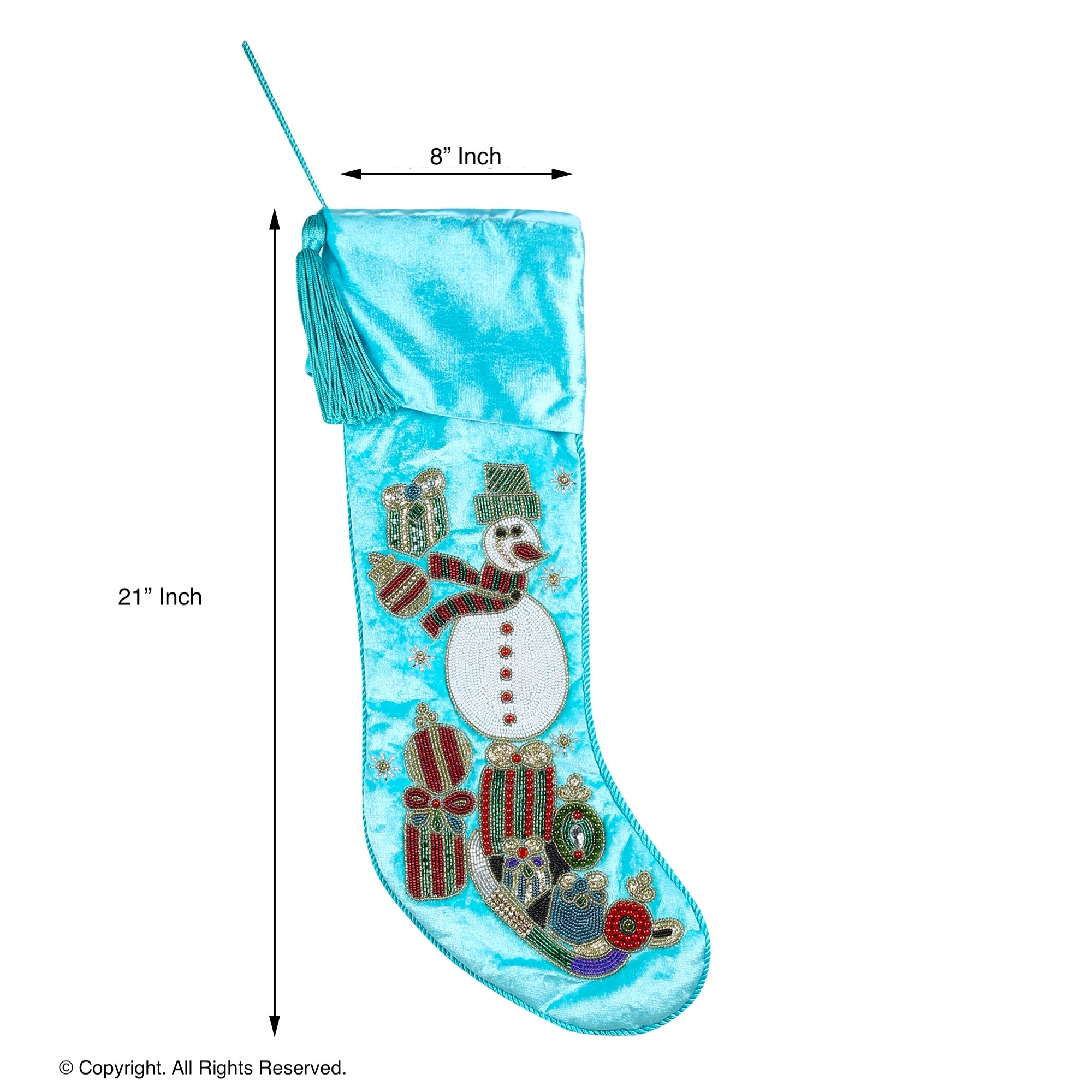 PERSONALISED SNOWMAN BLUE VELVET CHRISTMAS STOCKING