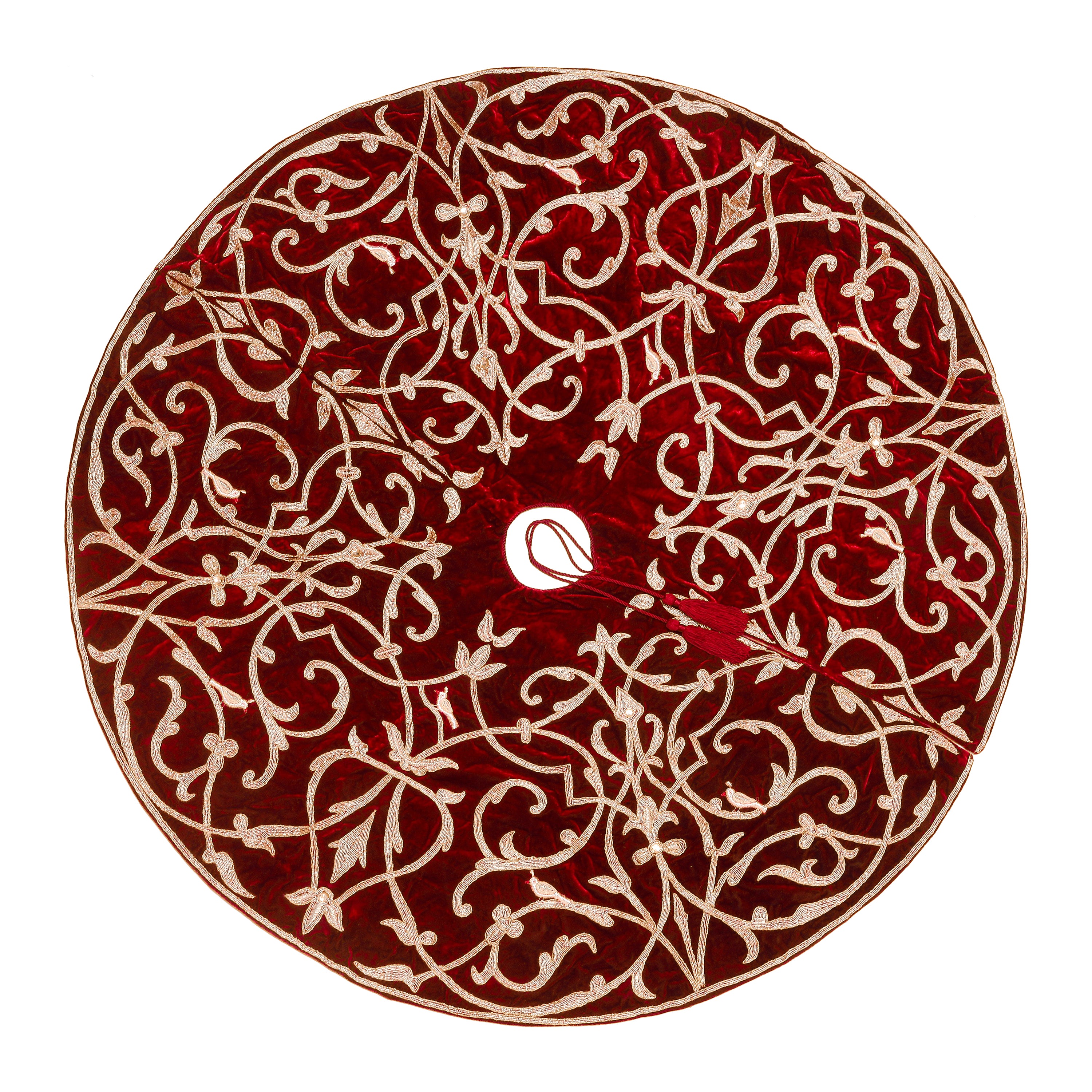 Partridge Bird - Red Velvet Christmas Tree Skirt