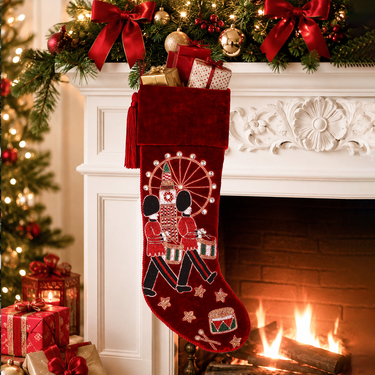 Personalised Royal Guard Beaded Christmas Stocking