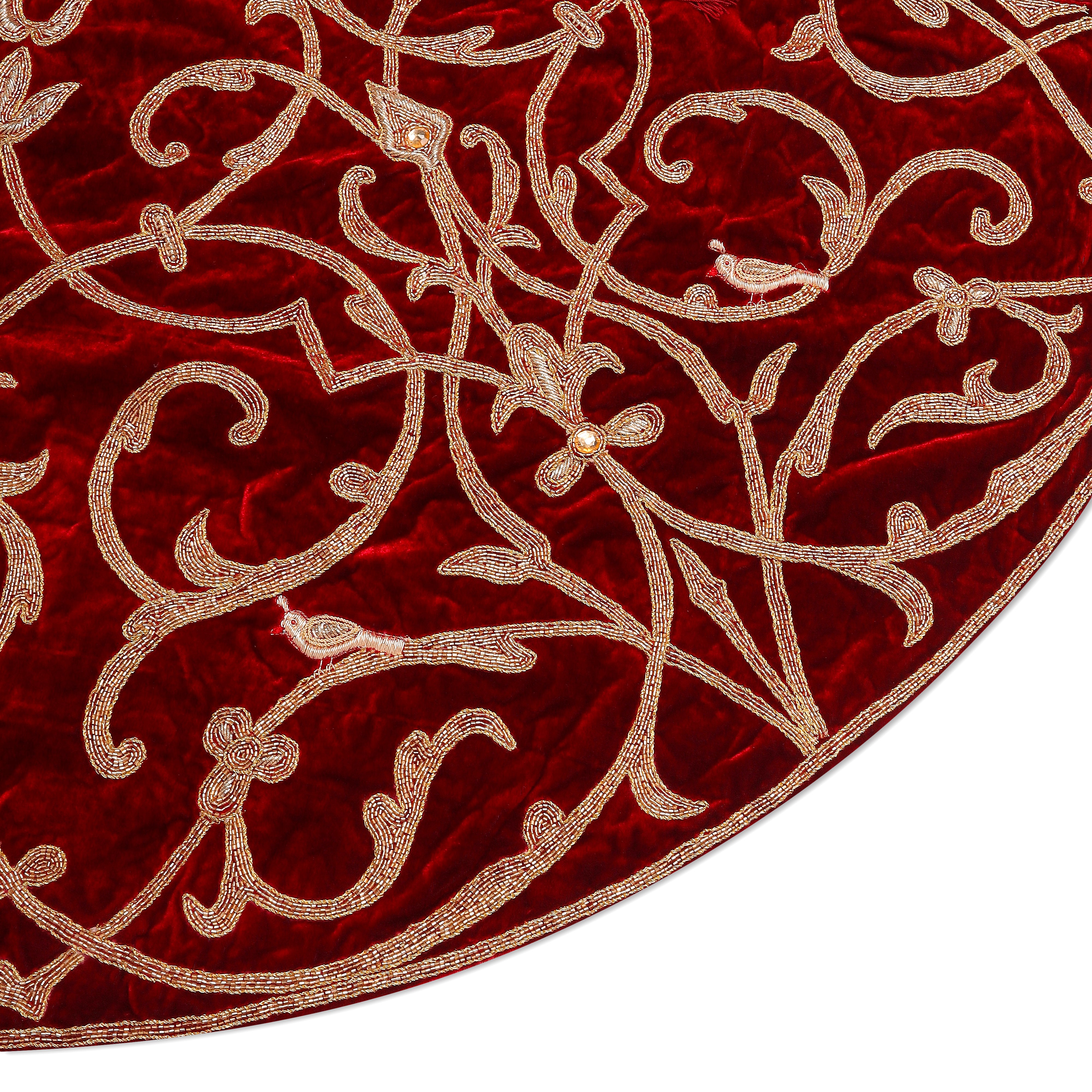 Partridge Bird - Red Velvet Christmas Tree Skirt