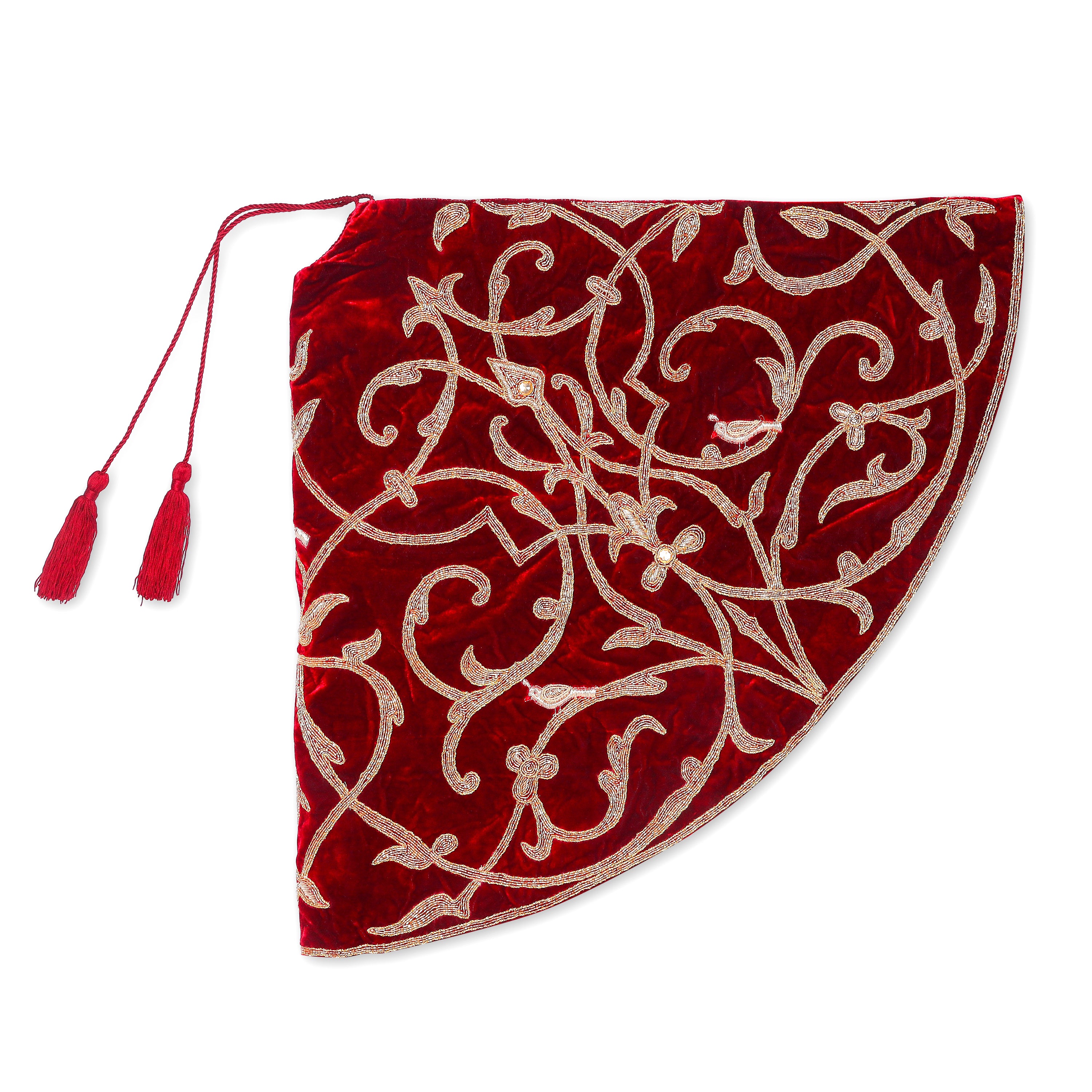 Partridge Bird - Red Velvet Christmas Tree Skirt