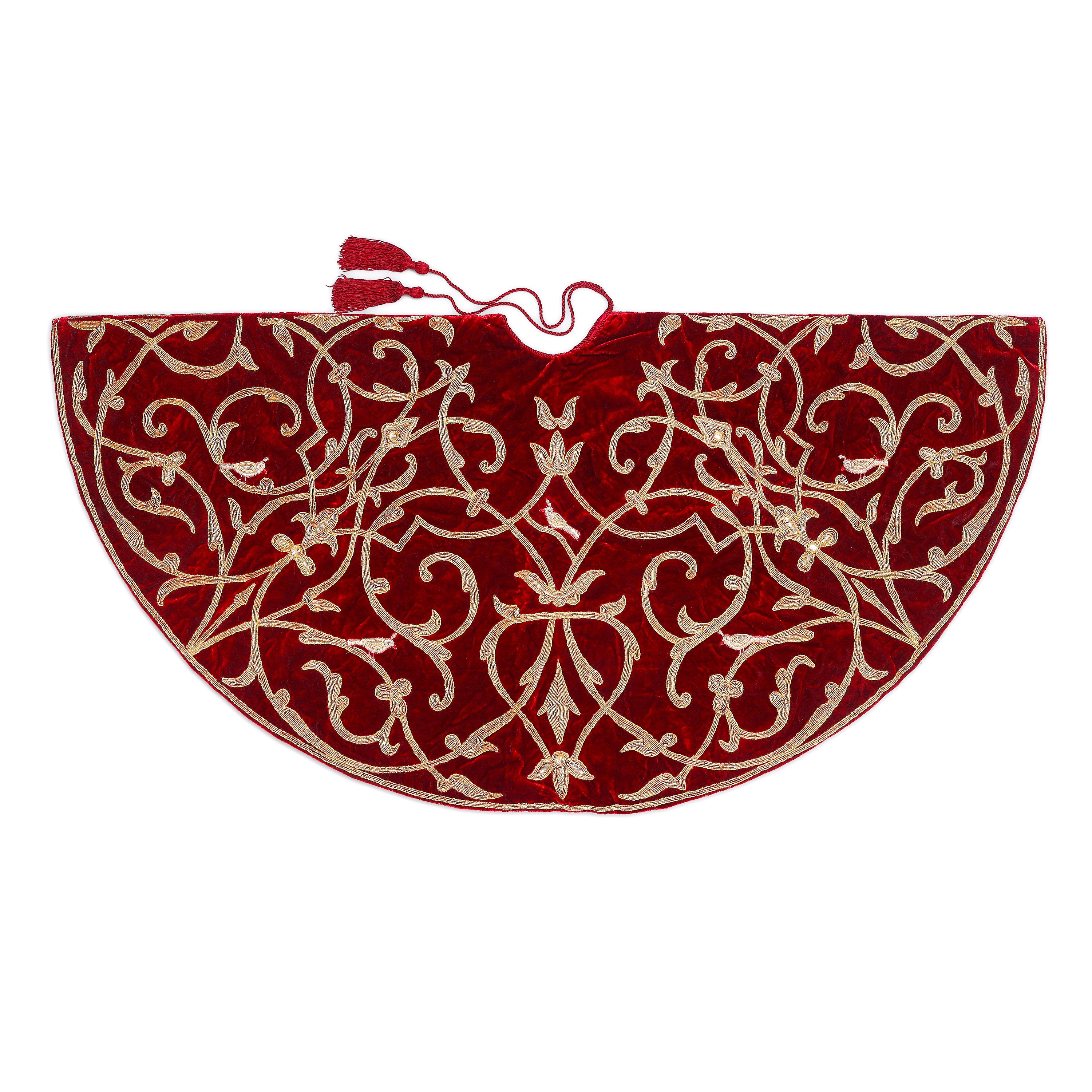 Partridge Bird - Red Velvet Christmas Tree Skirt