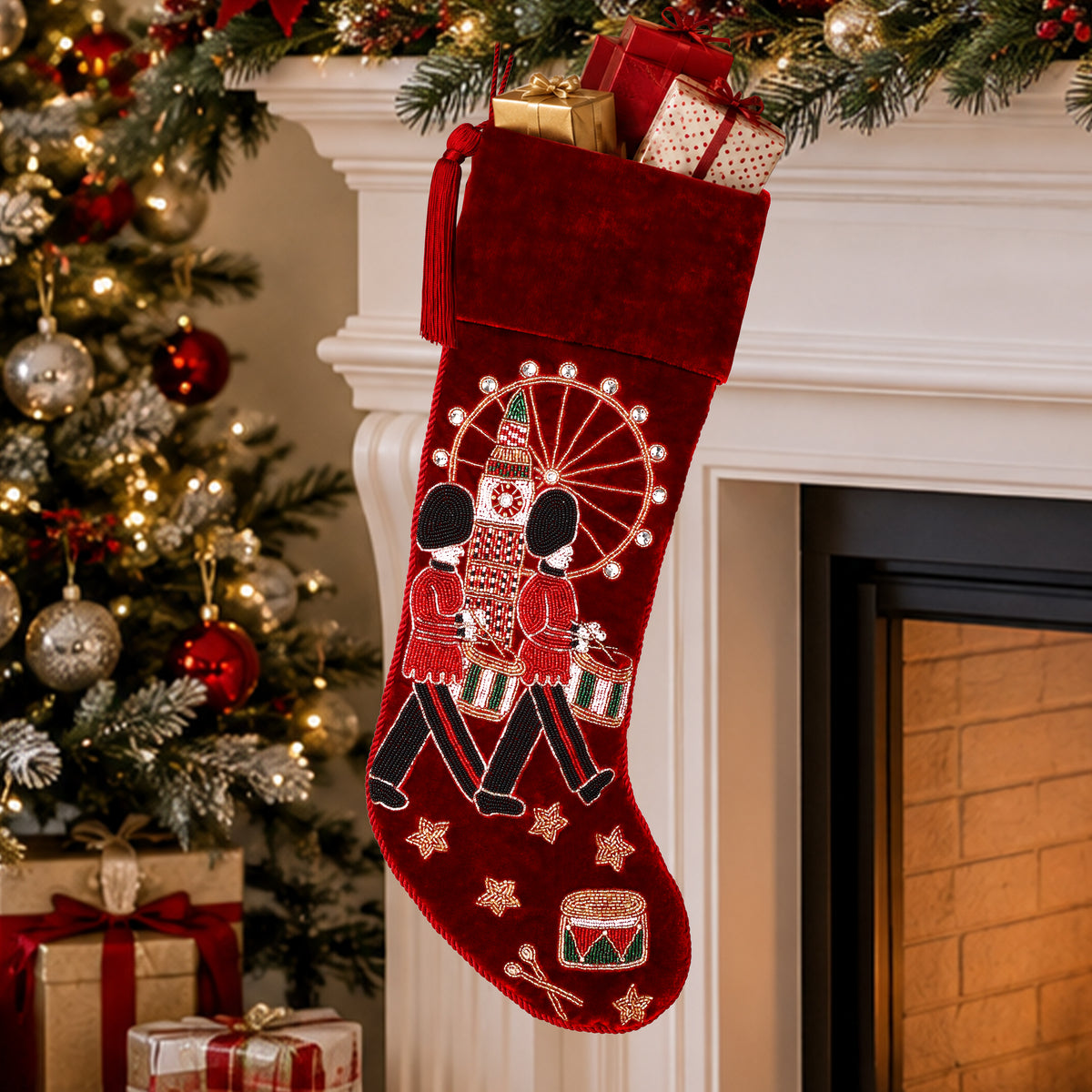 Personalised Royal Guard Beaded Christmas Stocking