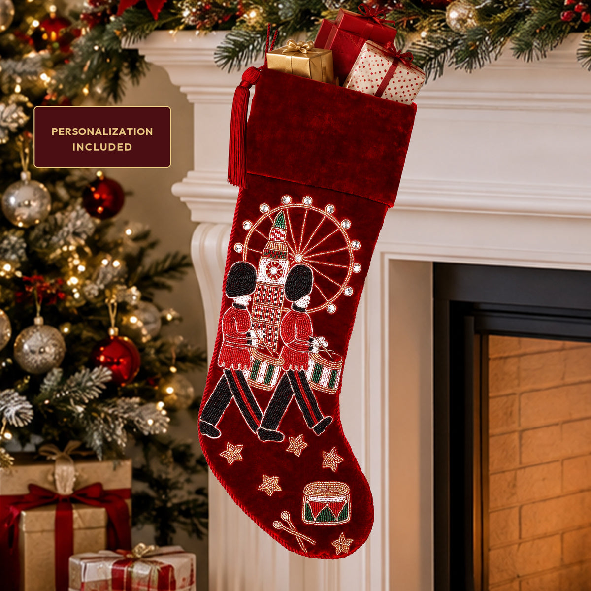 Personalised Royal Guard Beaded Christmas Stocking