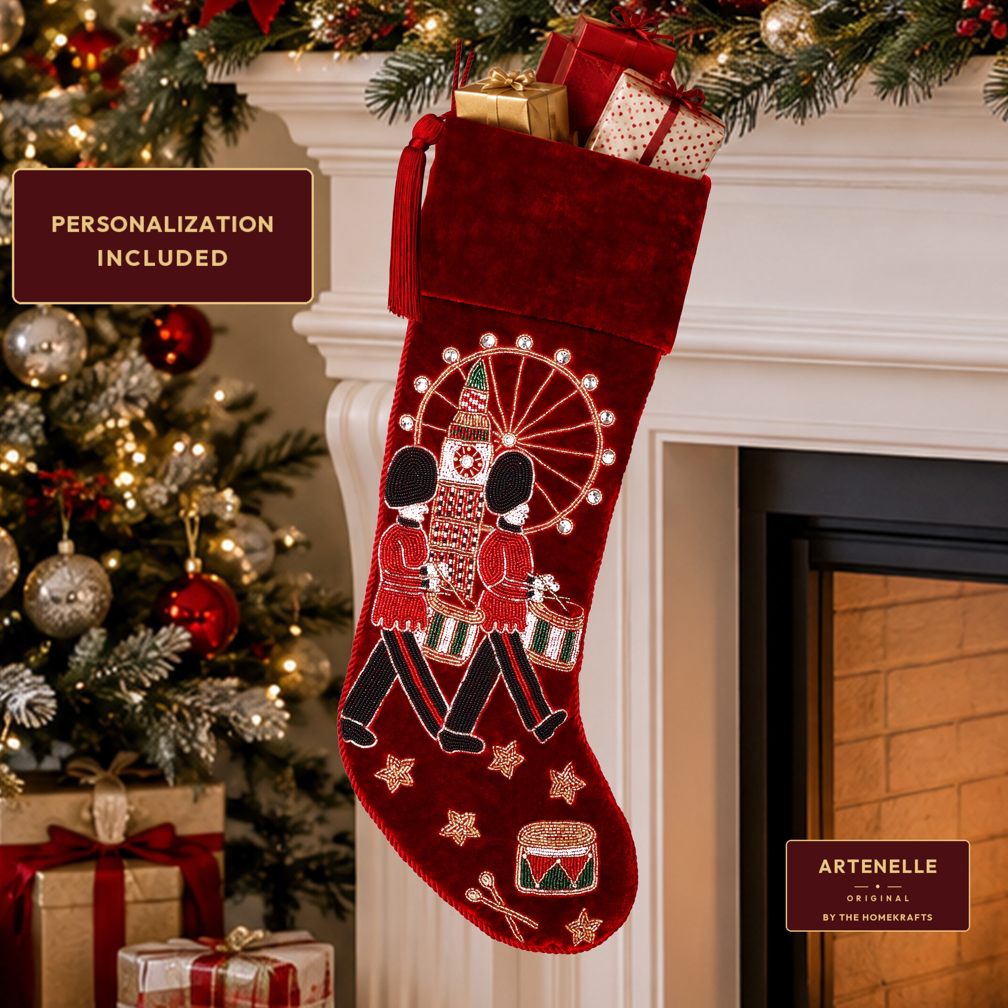 Personalised Royal Guard Beaded Christmas Stocking