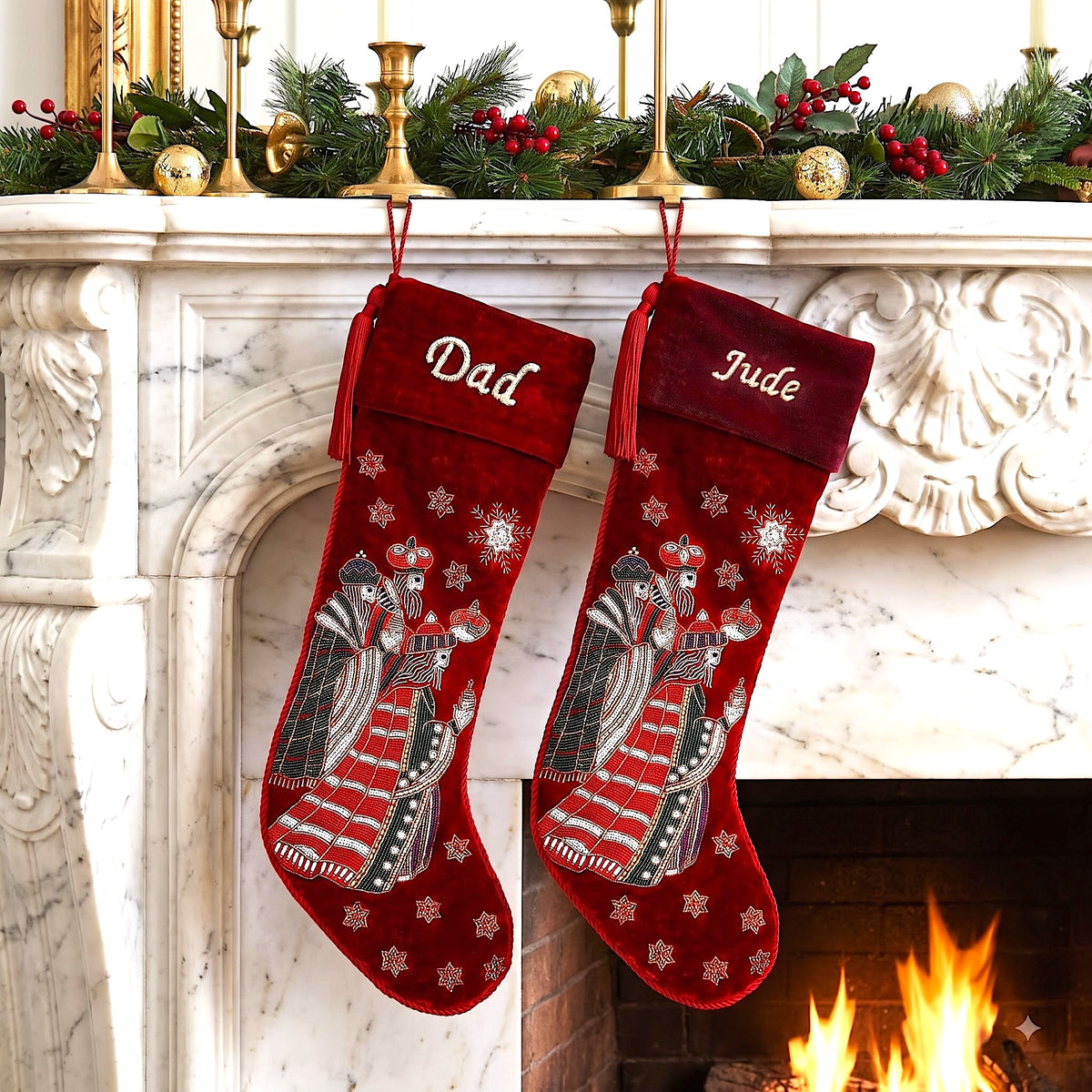 Personalized Beaded Three Kings Red Velvet Christmas Stocking