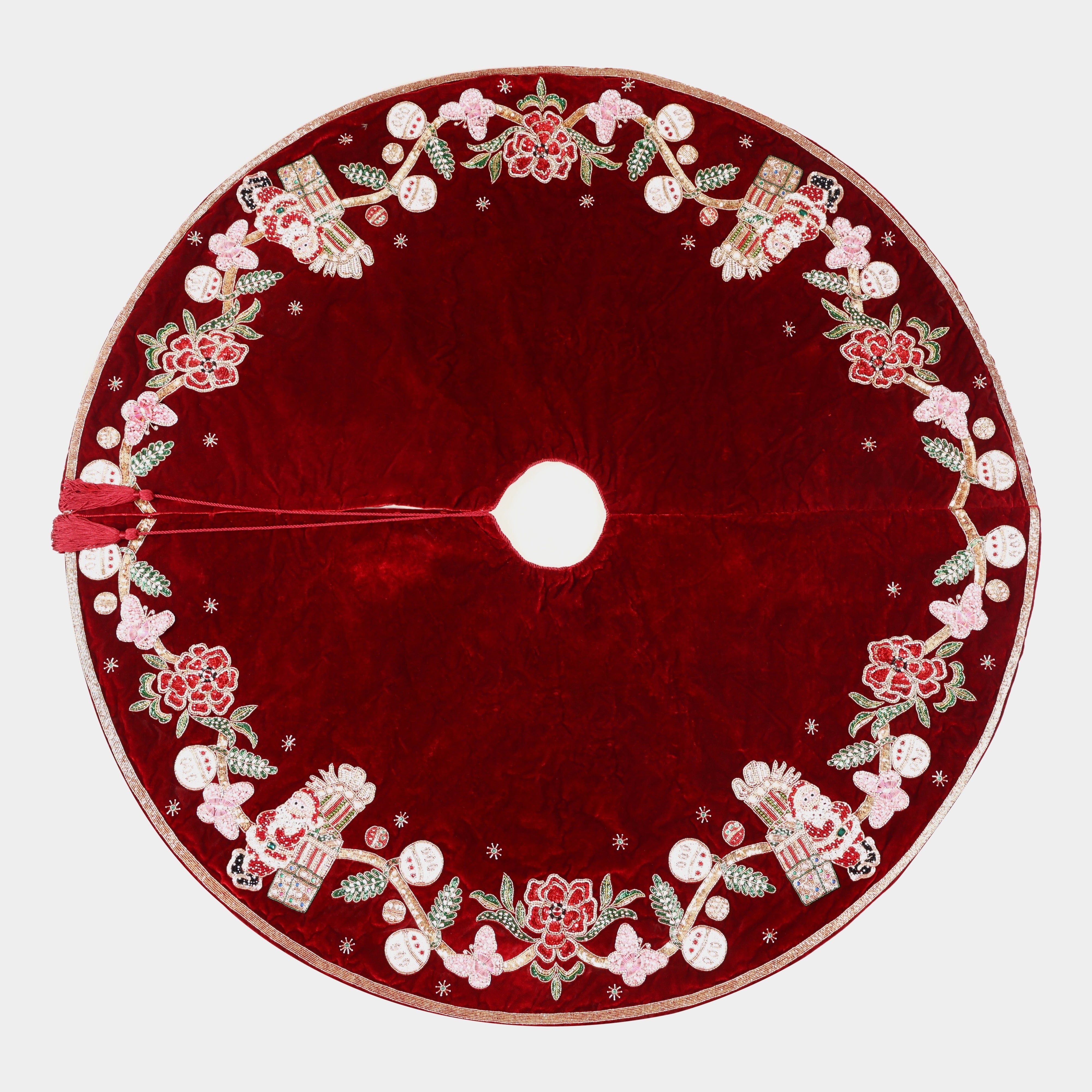 Beaded The Santa Story book Red velvet Christmas Tree Skirt