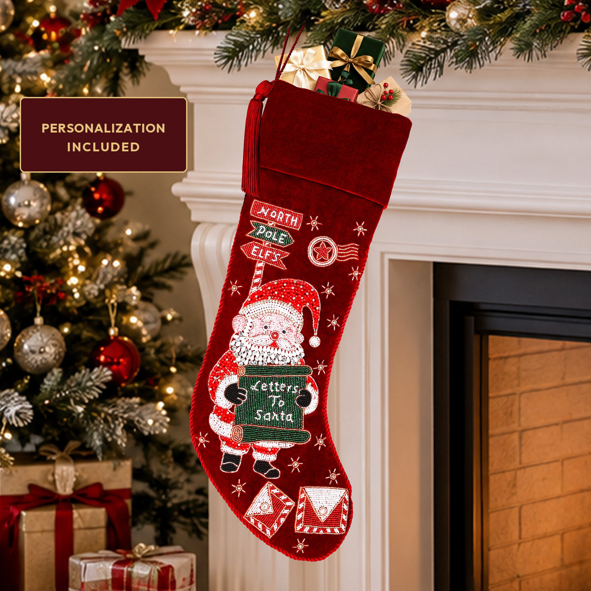 Personalized Letters To Santa Red Velvet Christmas Stocking
