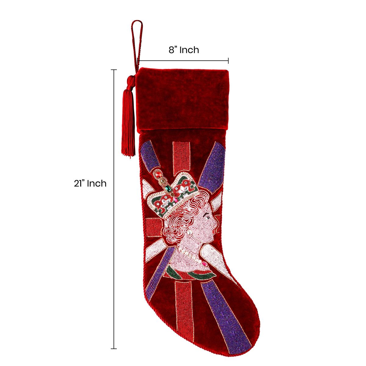 Personalized Royal Queen beaded Red Velvet Christmas Stocking