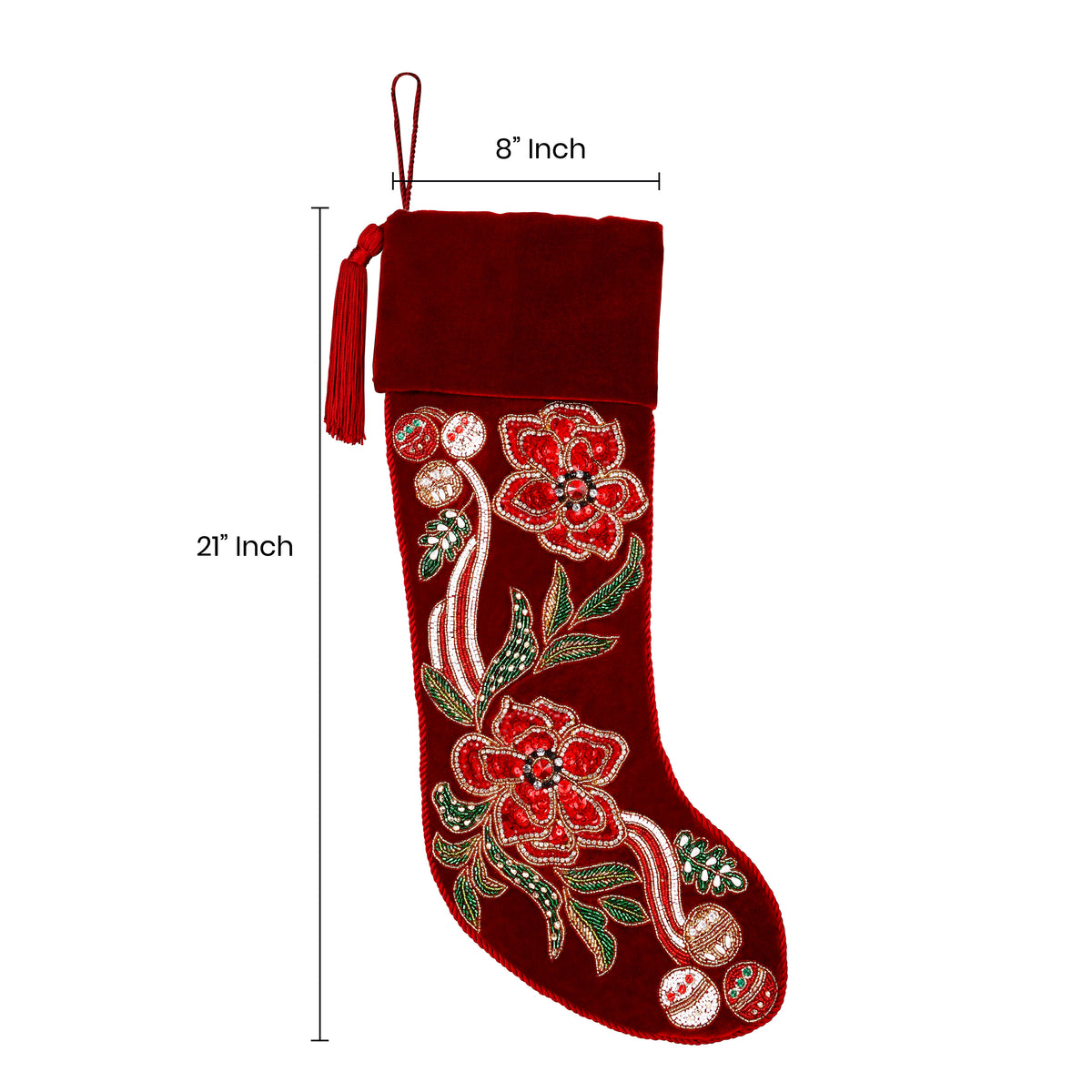 Personalized Poinsettia Red Velvet Christmas Stocking