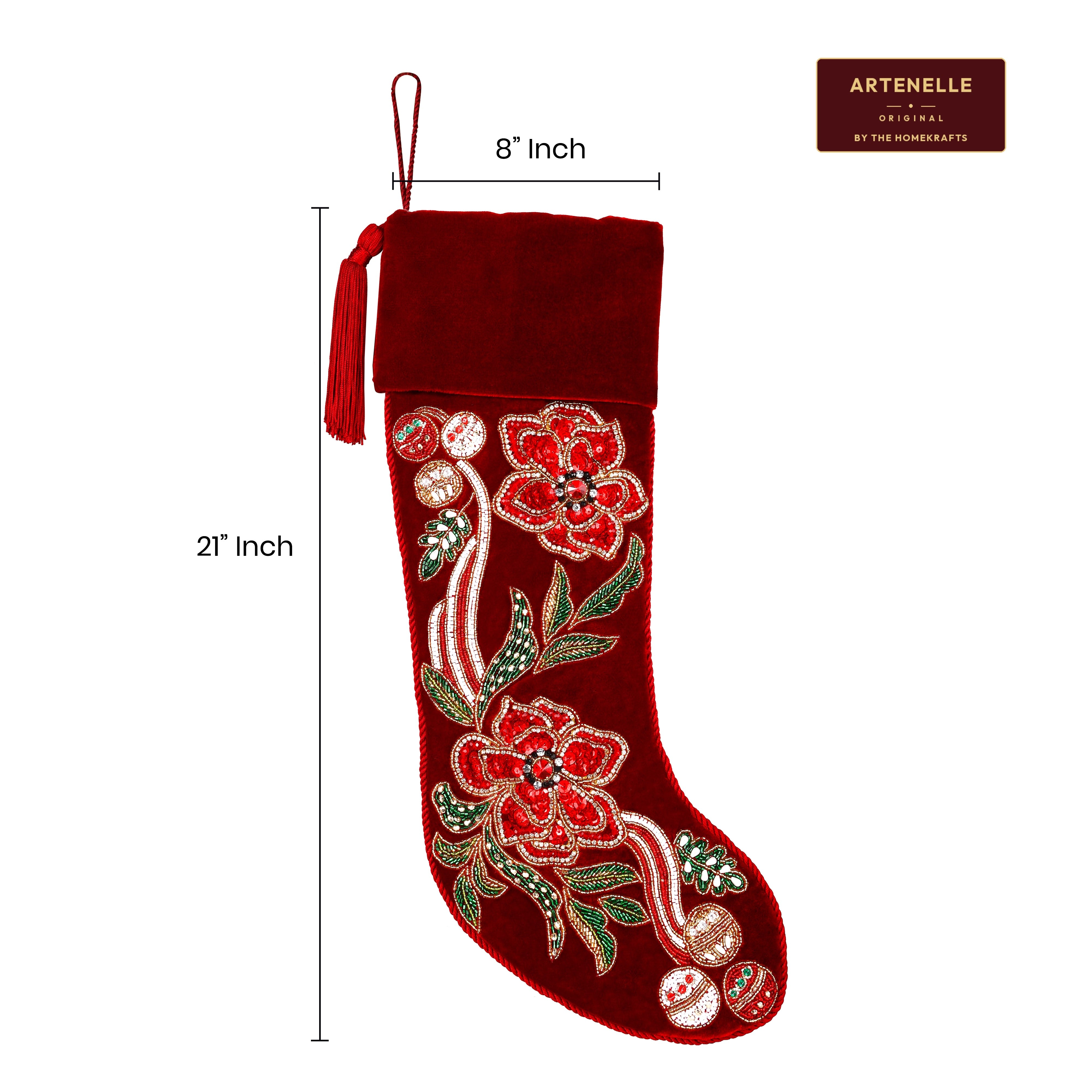 Personalized Poinsettia Red Velvet Christmas Stocking