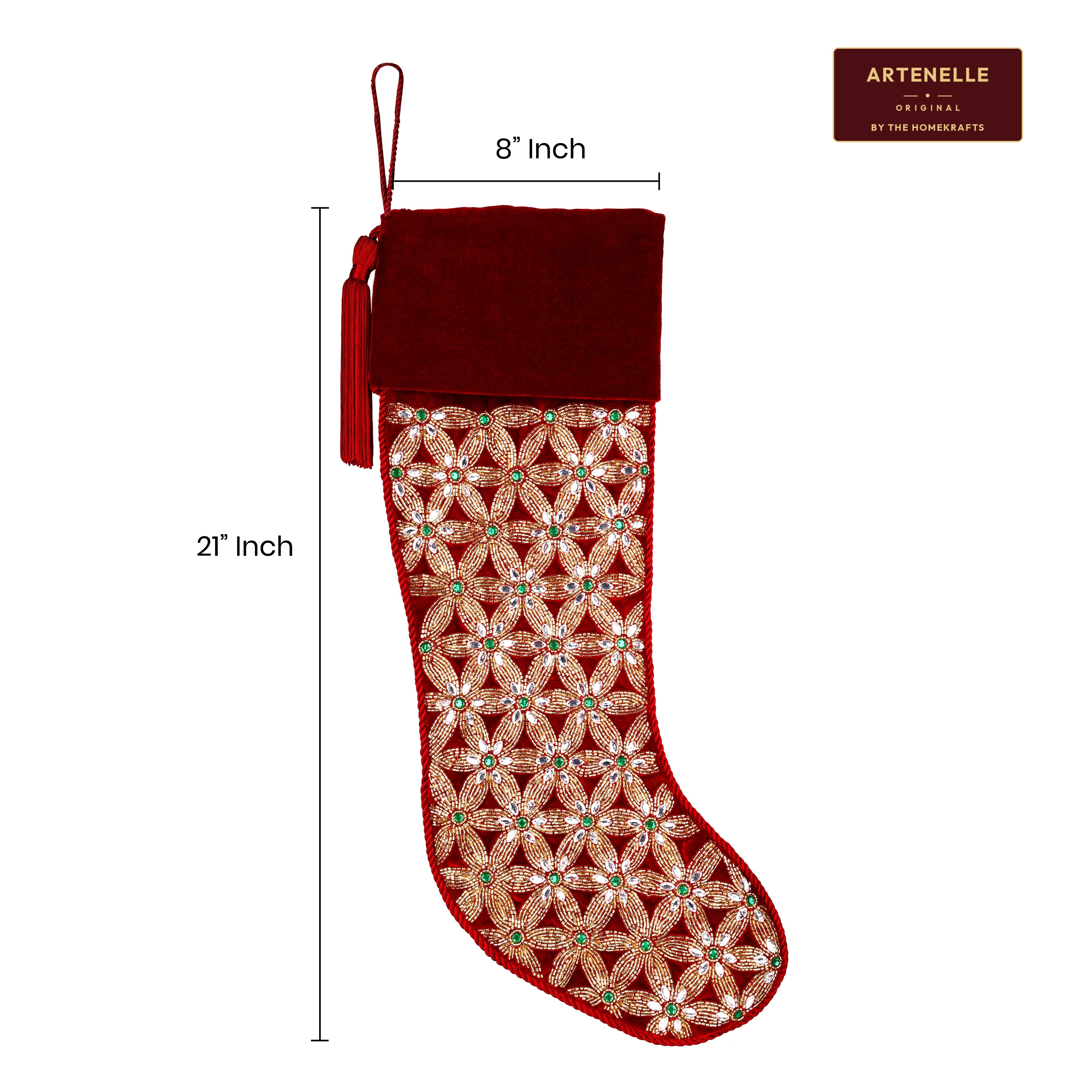 PERSONALISED Holiday Mosaic RED VELVET CHRISTMAS STOCKING