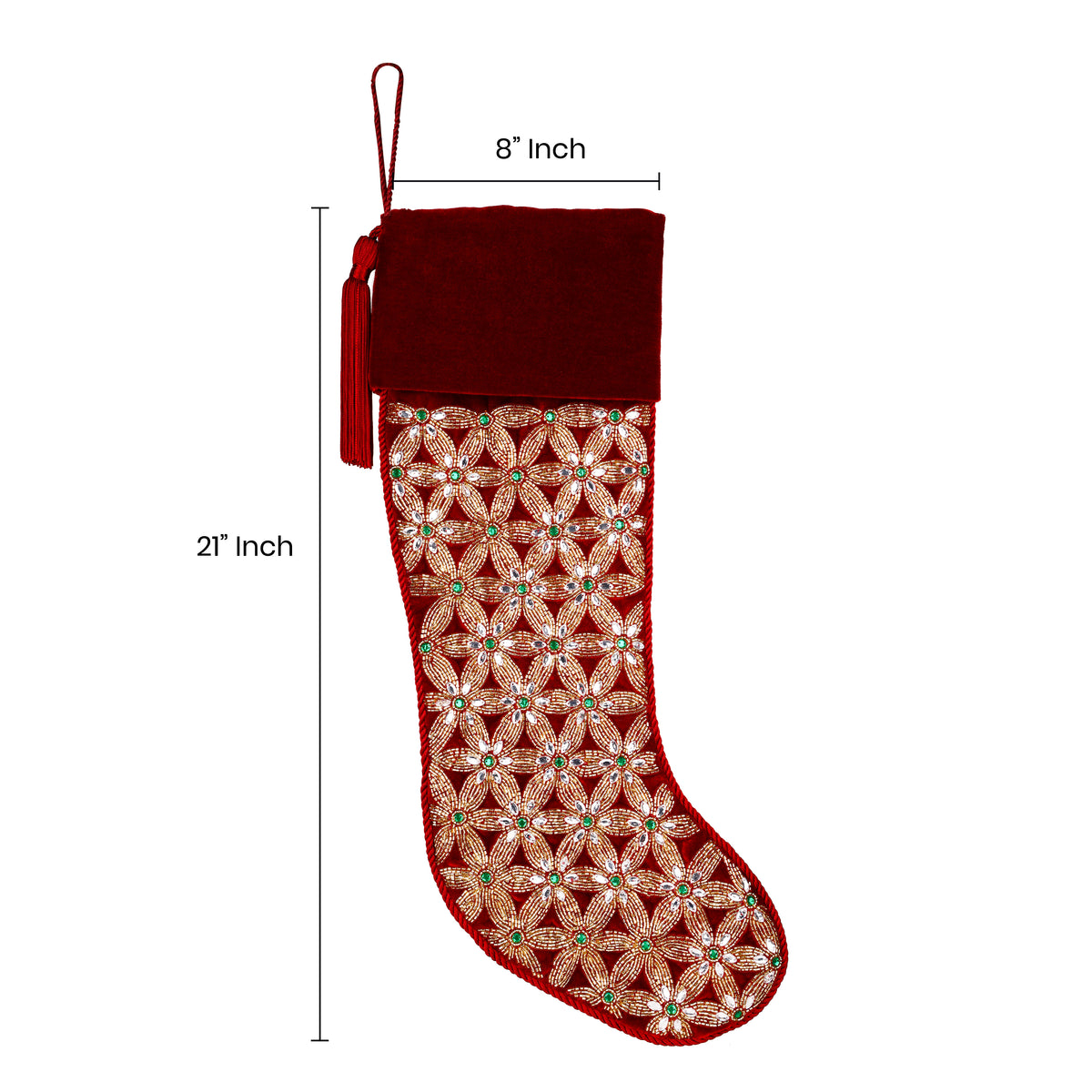PERSONALISED Holiday Mosaic RED VELVET CHRISTMAS STOCKING