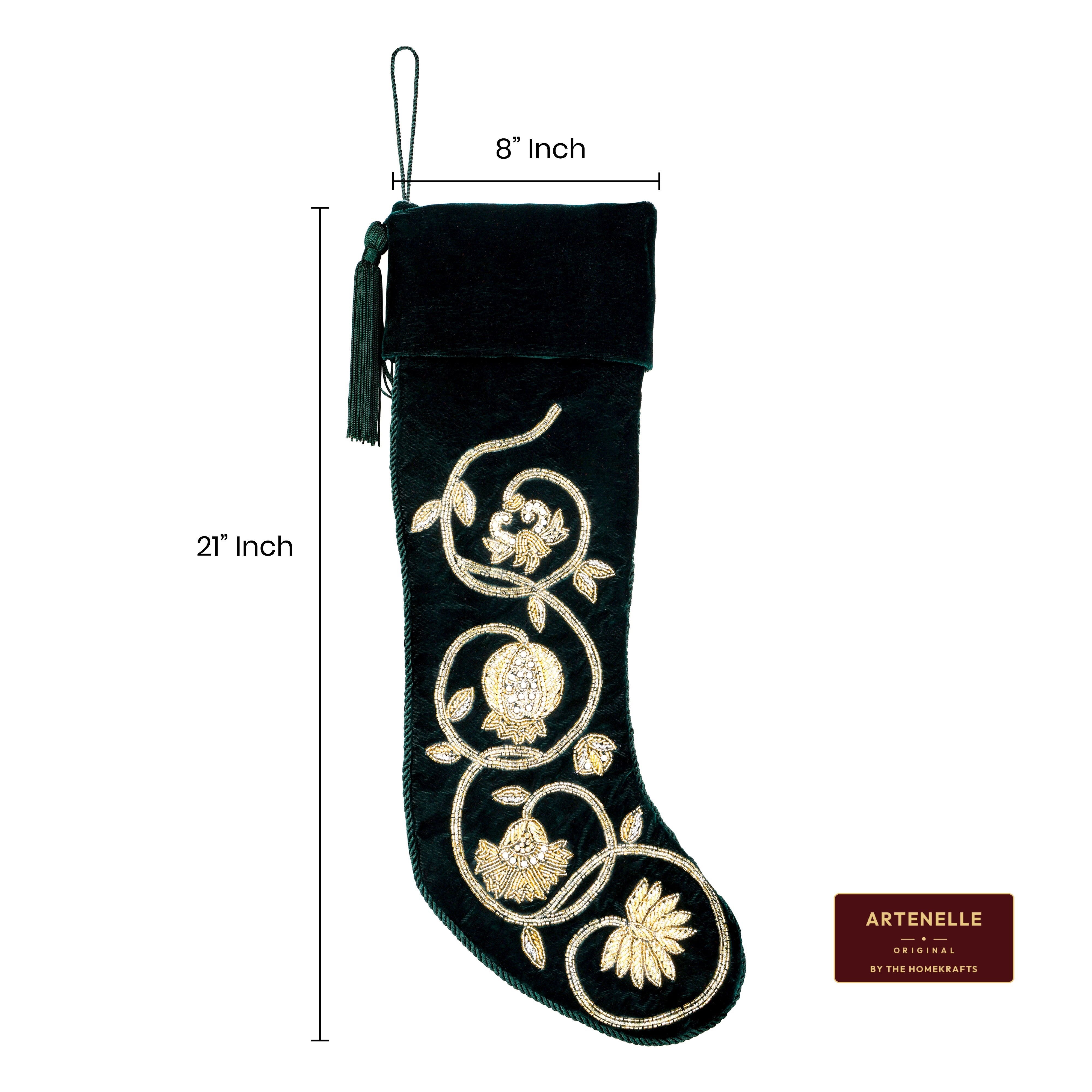 PERSONALIZED GREEN VELVET Christmas Stocking - GOLDEN GARLAND