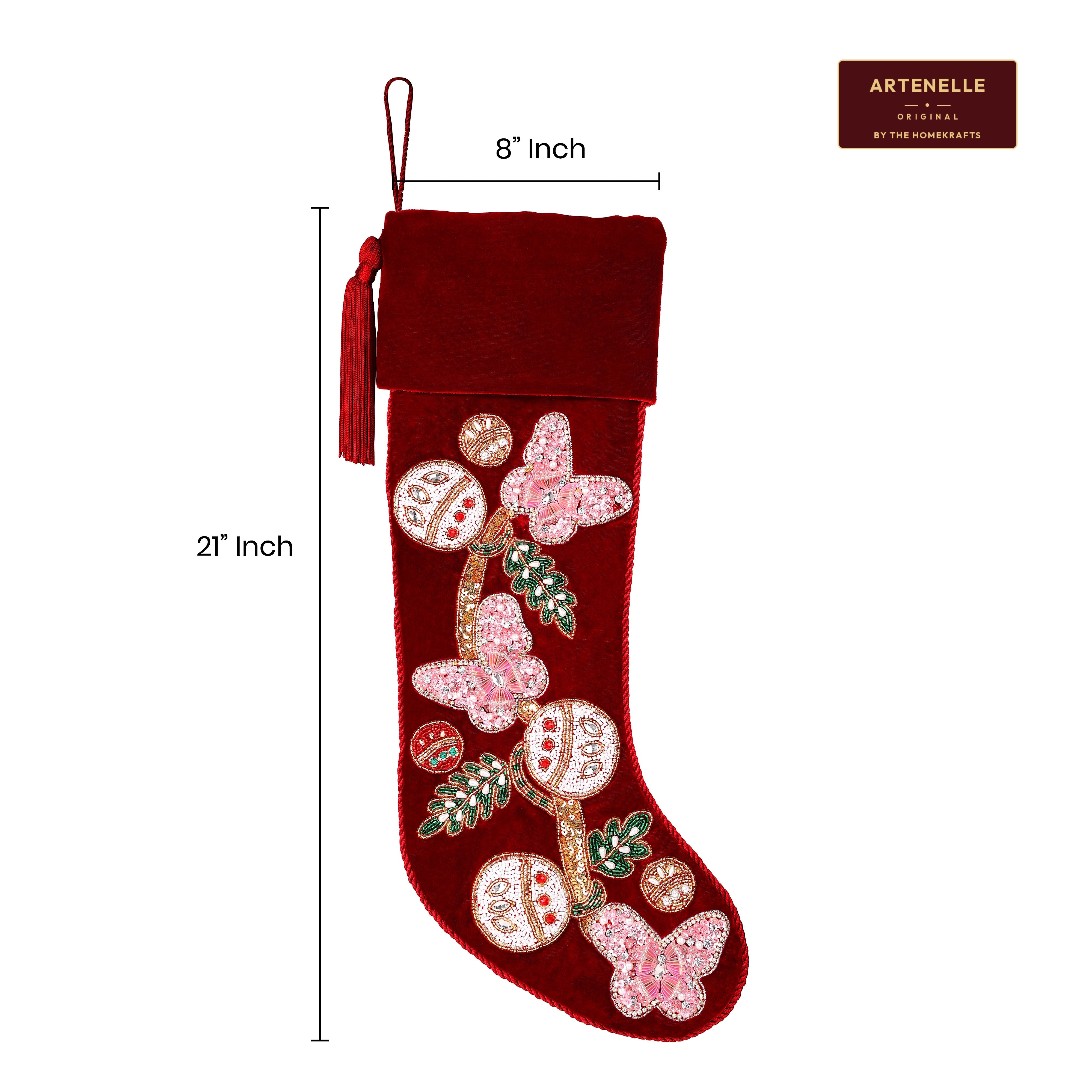 PERSONALISED Butterfly RED VELVET CHRISTMAS STOCKING