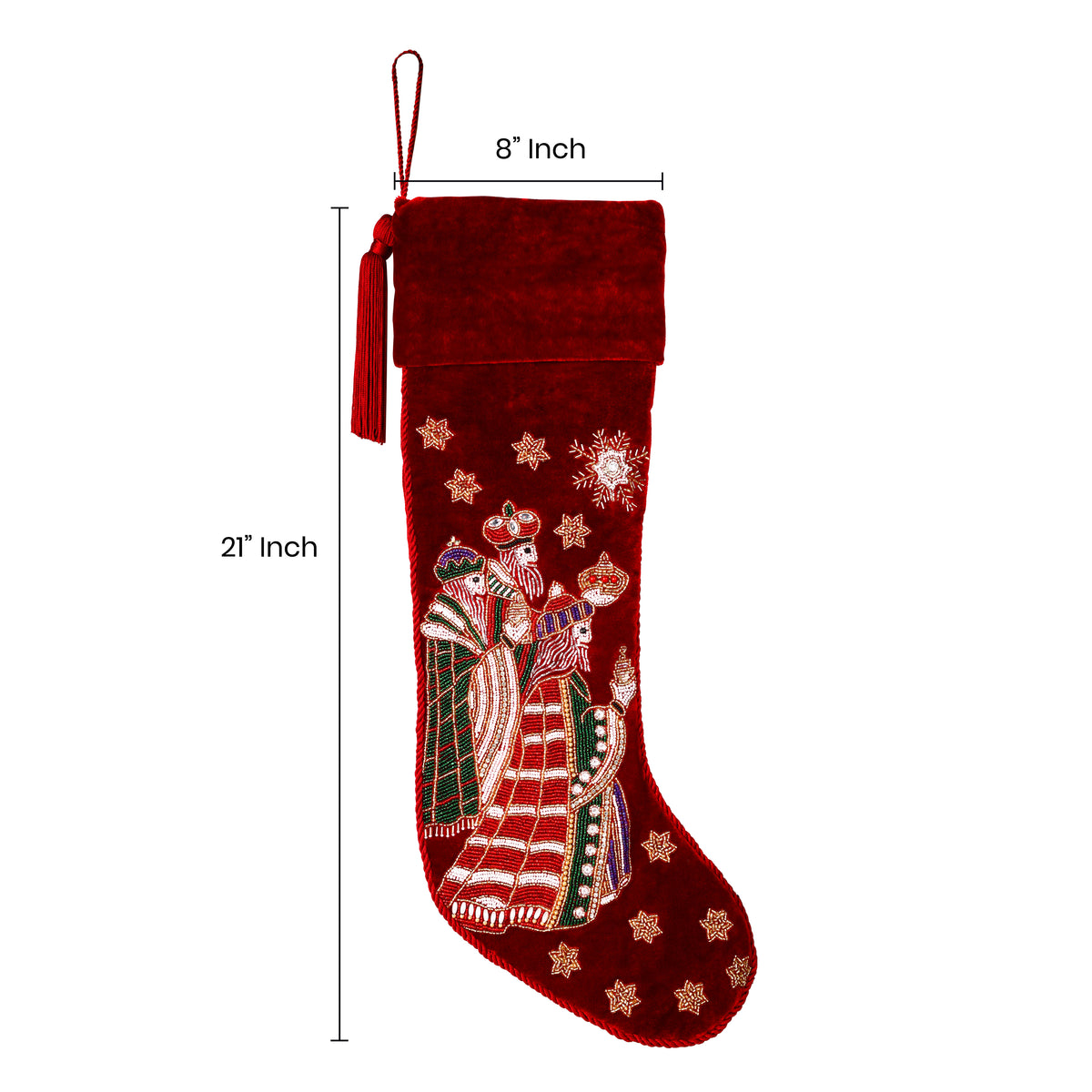 Personalized Beaded Three Kings Red Velvet Christmas Stocking