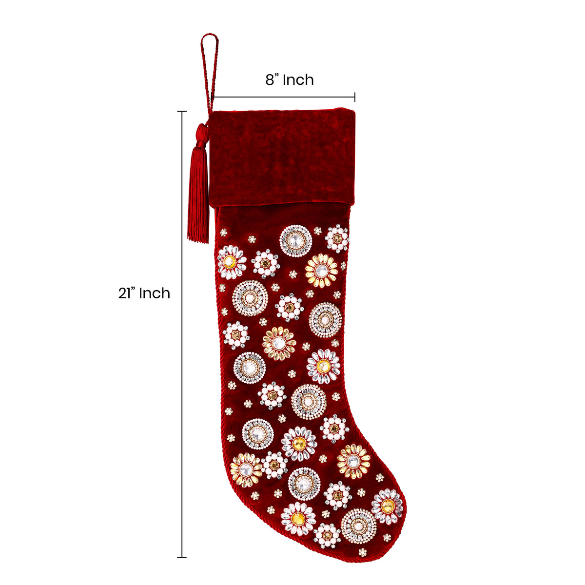 Beaded Jeweled Personalized Red Velvet Christmas Stocking