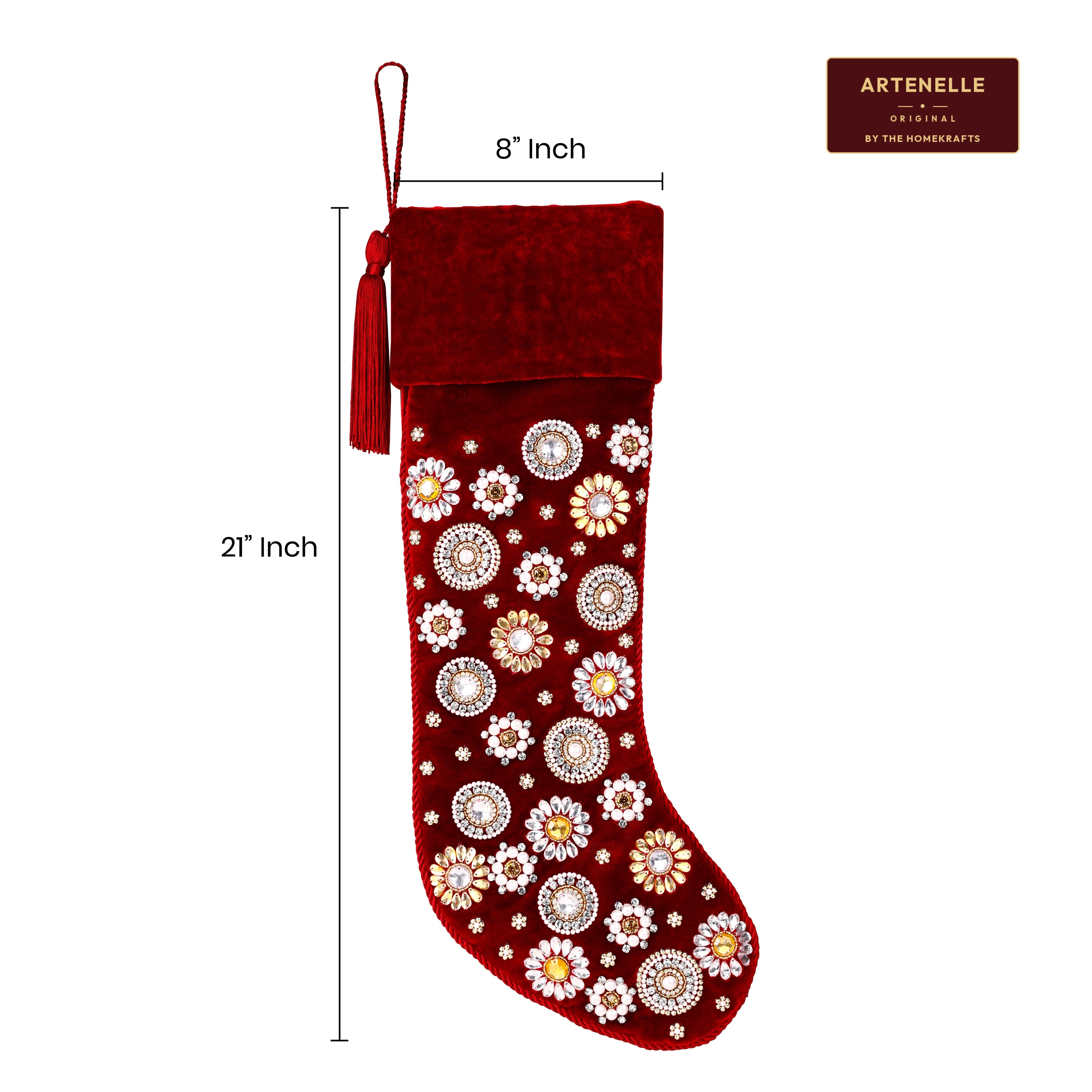 Beaded Jeweled Personalized Red Velvet Christmas Stocking