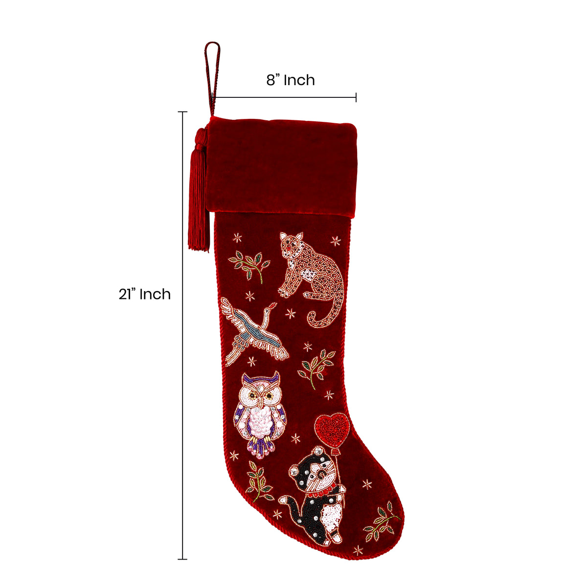 Personalized Beaded Animal Red Velvet Christmas Stocking