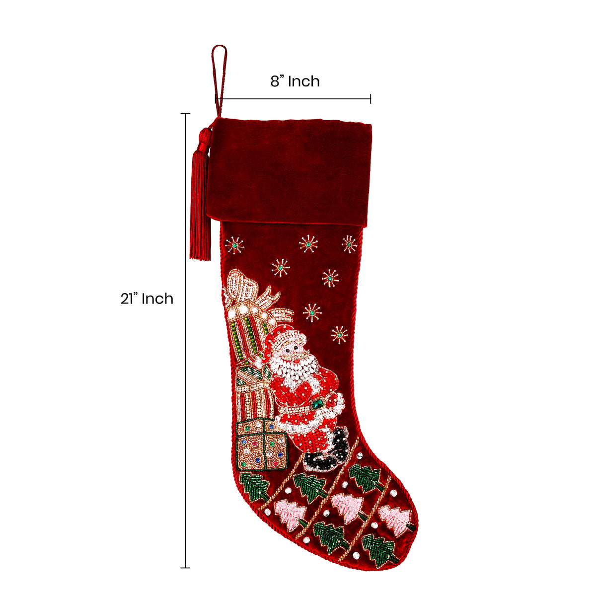Personalized Santa towering gifts RED VELVET CHRISTMAS STOCKING