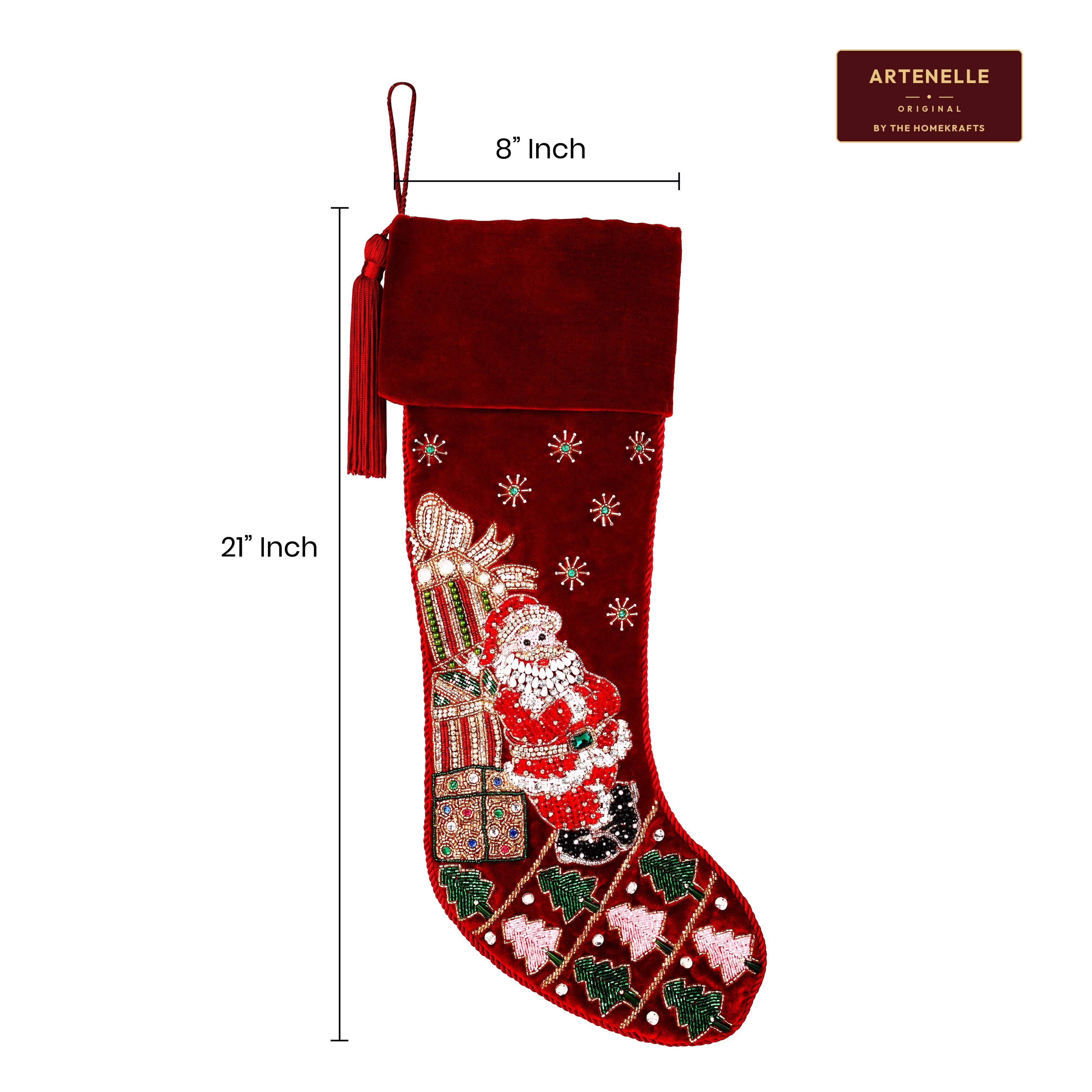 Personalized Santa towering gifts RED VELVET CHRISTMAS STOCKING
