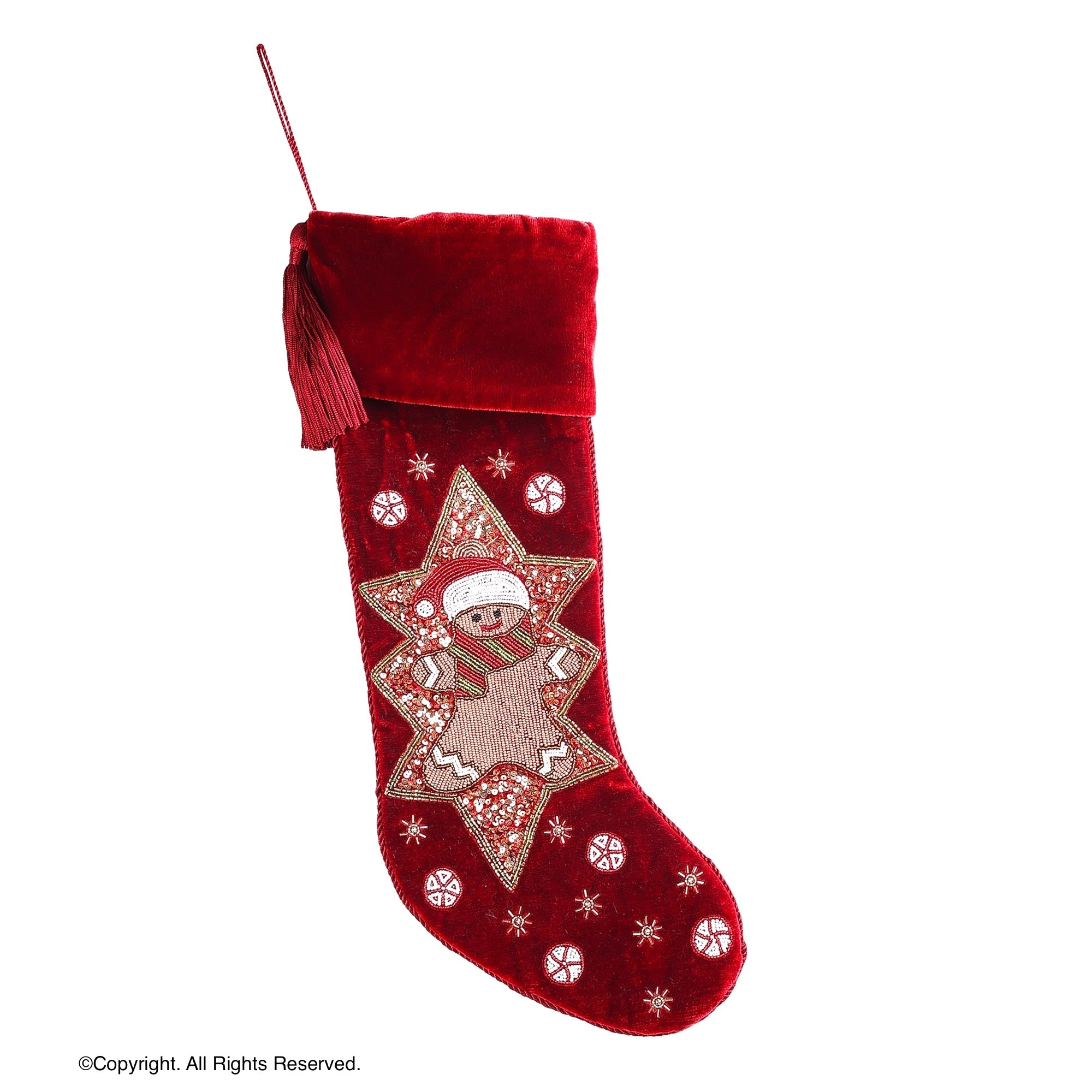 PERSONALISED GINGERBRED STAR RED VELVET CHRISTMAS STOCKING