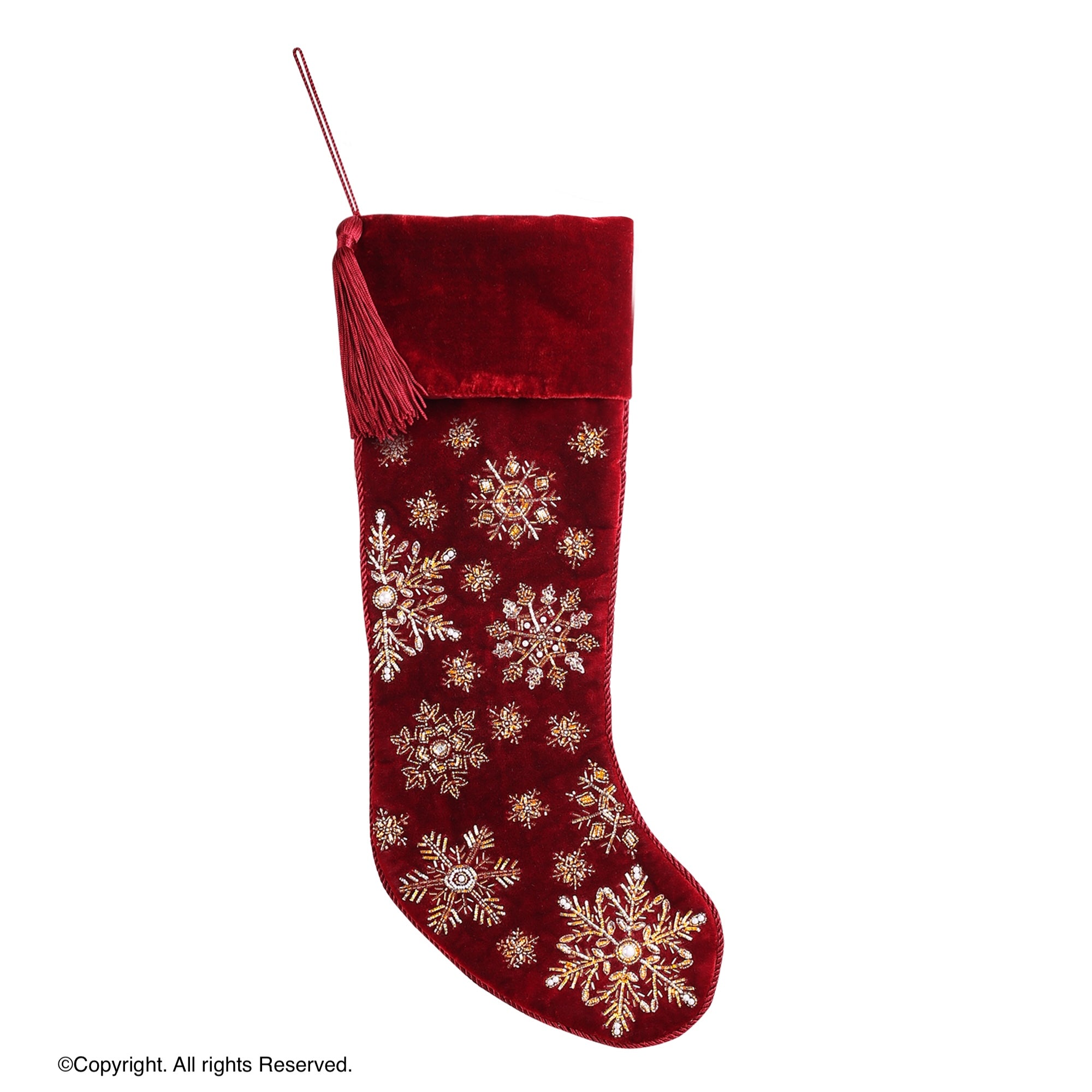 PERSONALISED STARRY SNOWFLAKE RED VELVET CHRISTMAS STOCKING