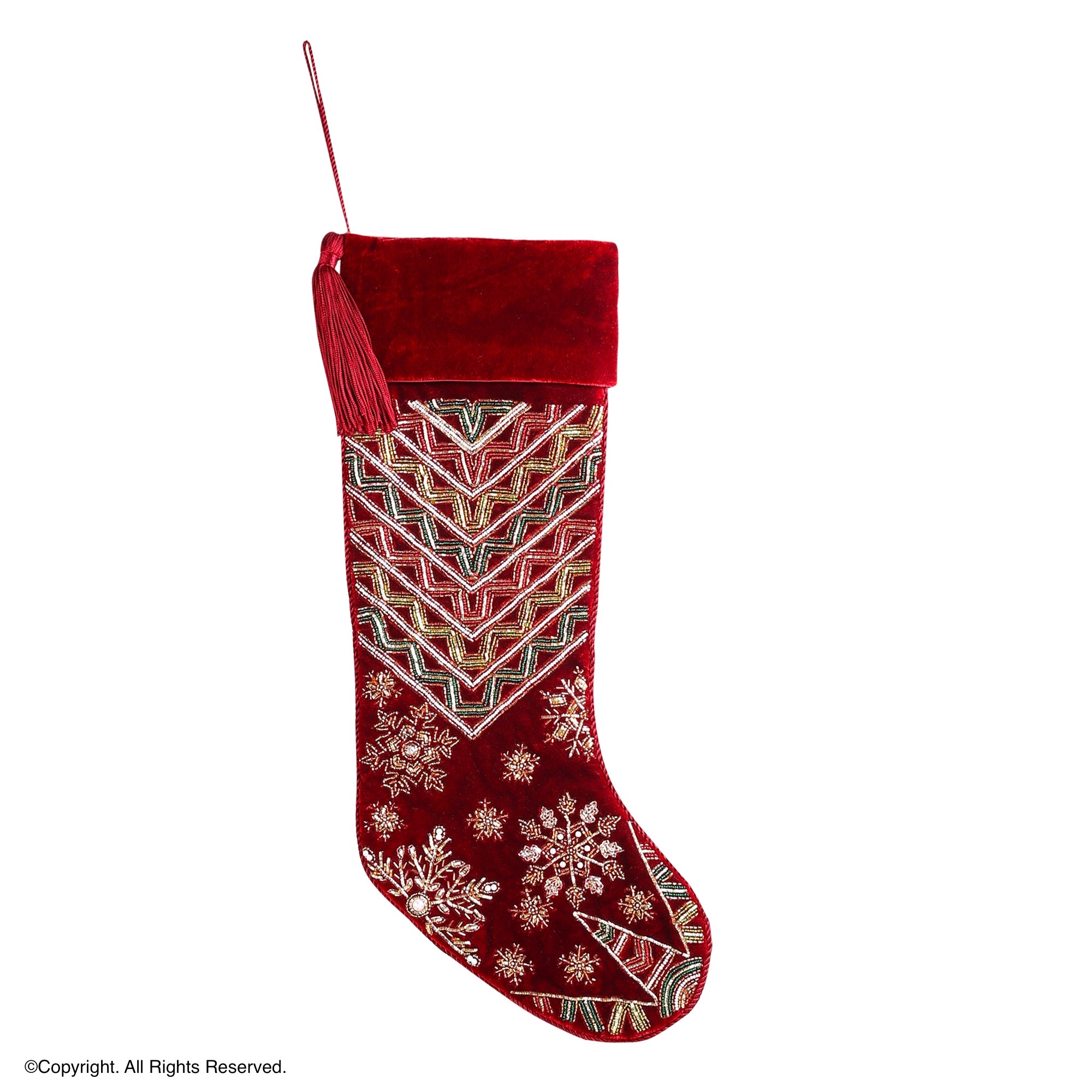 PERSONALISED STARBURST SNOWFLAKE RED VELVET CHRISTMAS STOCKING