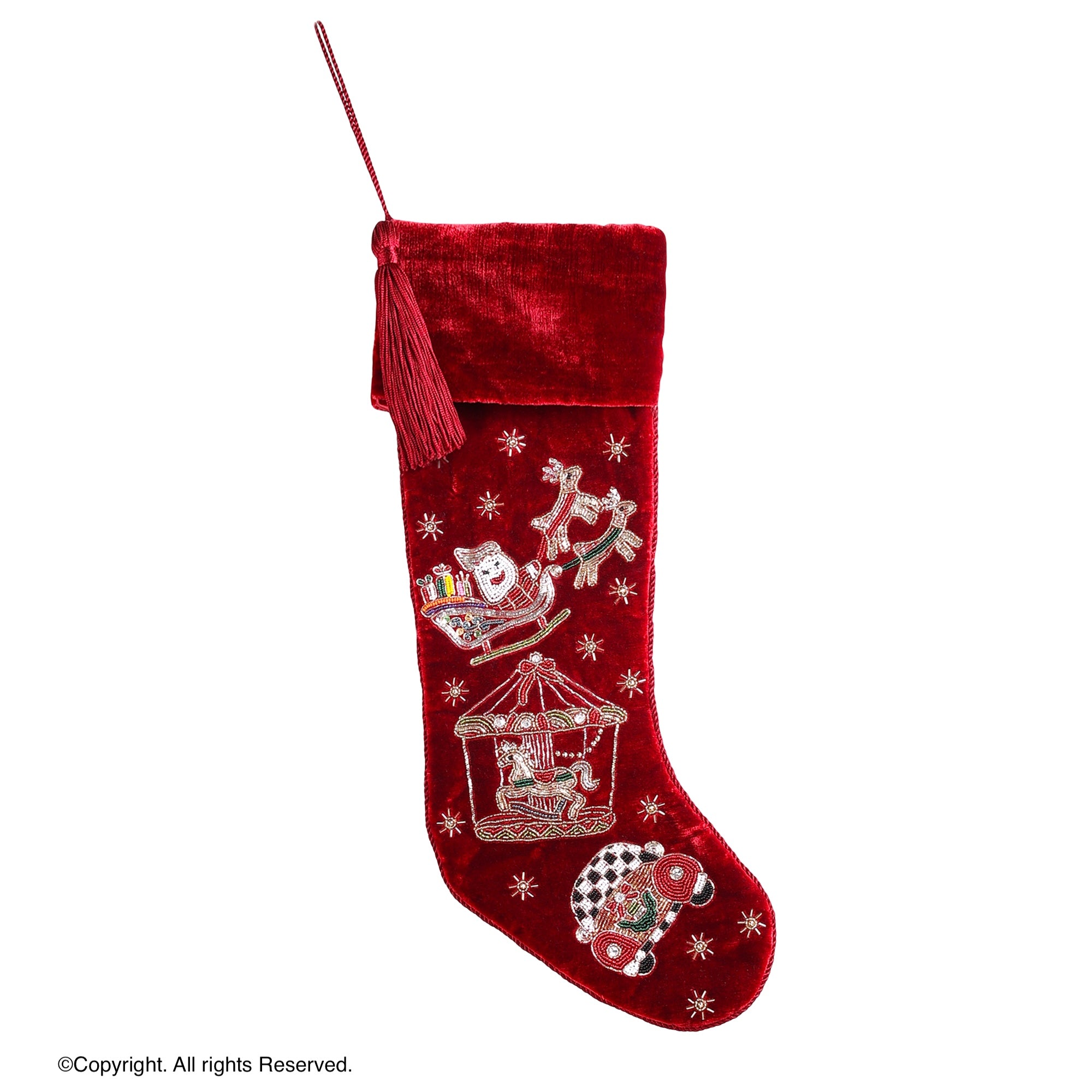 PERSONALISED SANTA HOLIDAY RIDE RED VELVET CHRISTMAS STOCKING