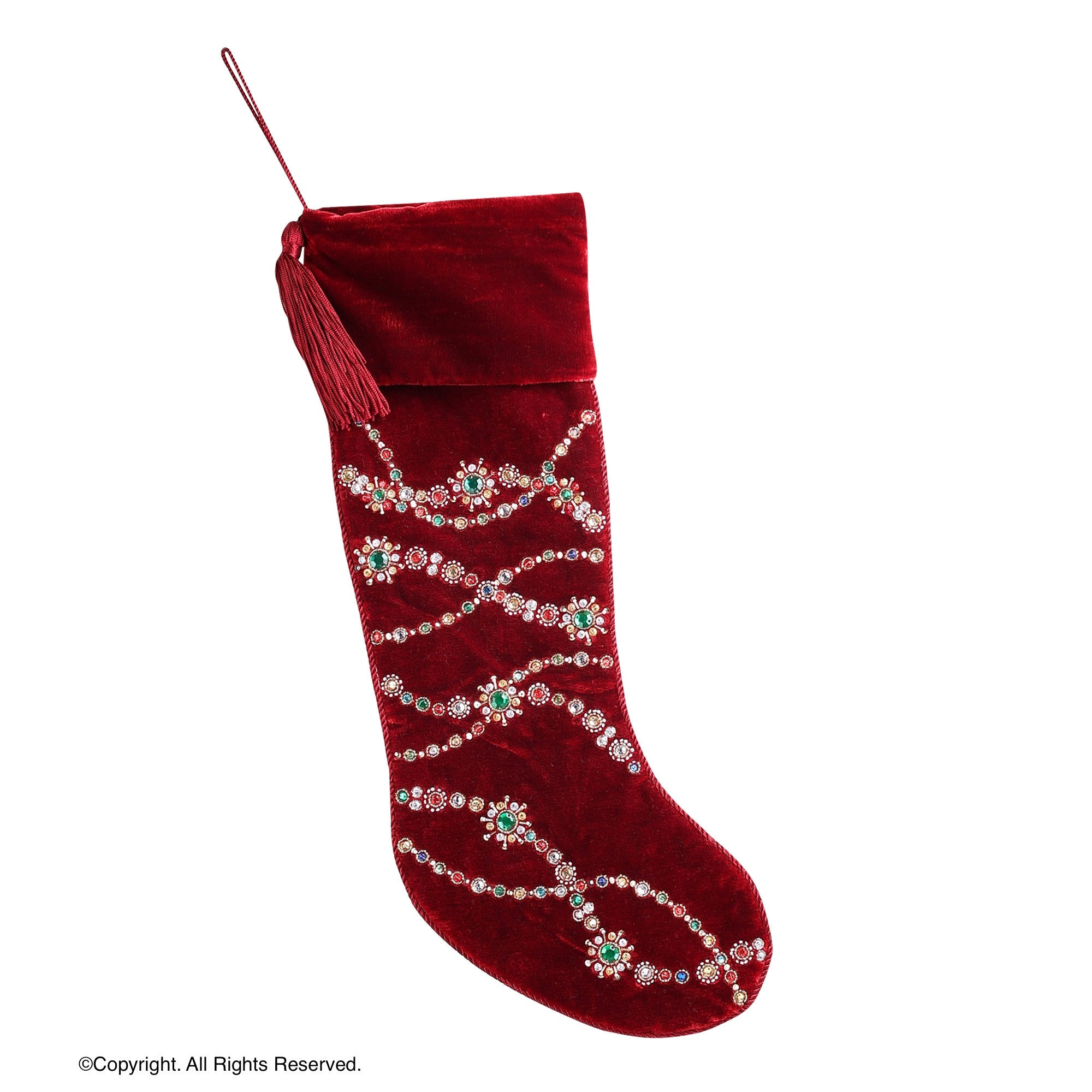 PERSONALISED GEMSTONE SWIRL RED VELVET CHRISTMAS STOCKING