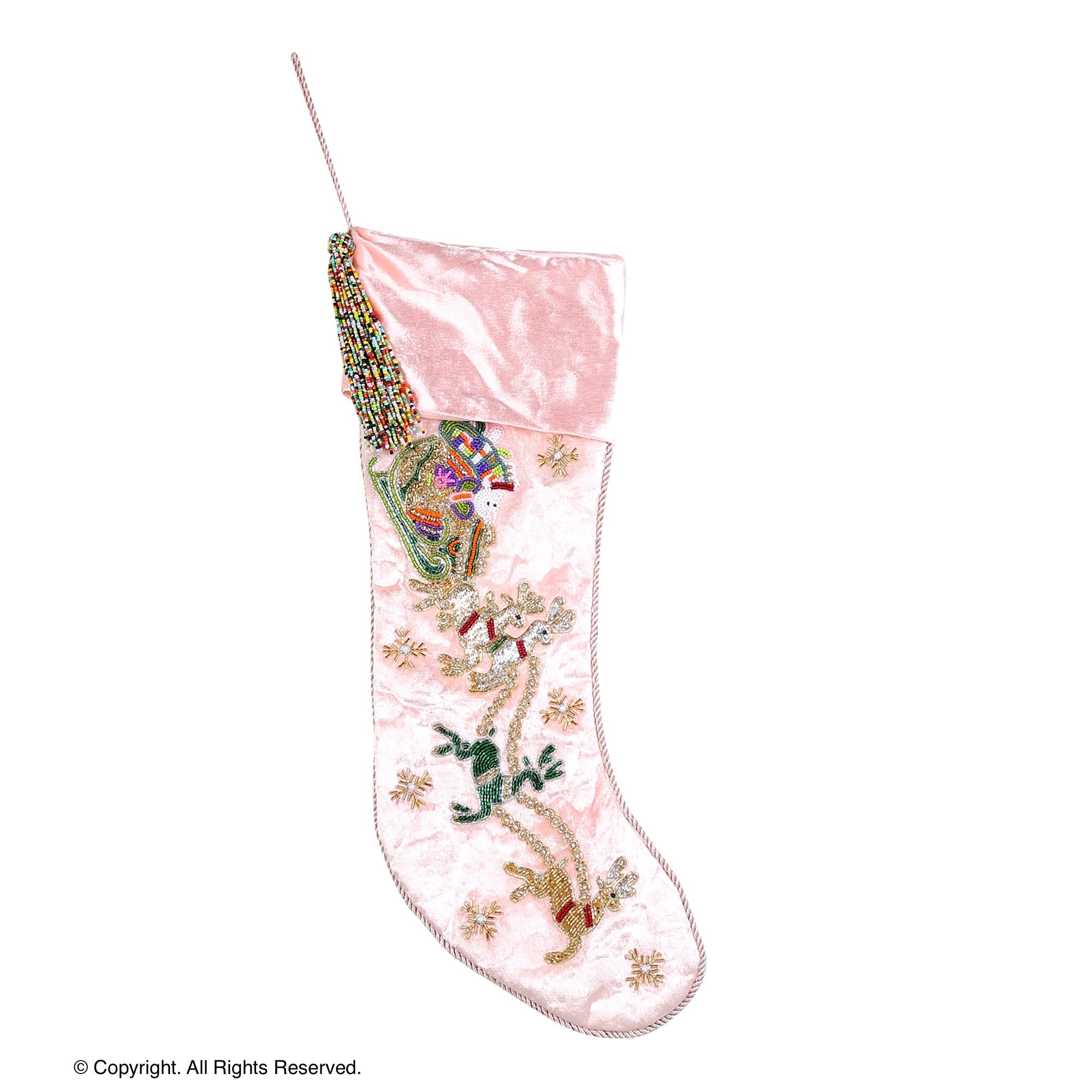 PERSONALISED SANTA CARRIAGE PINK VELVET CHRISTMAS STOCKING