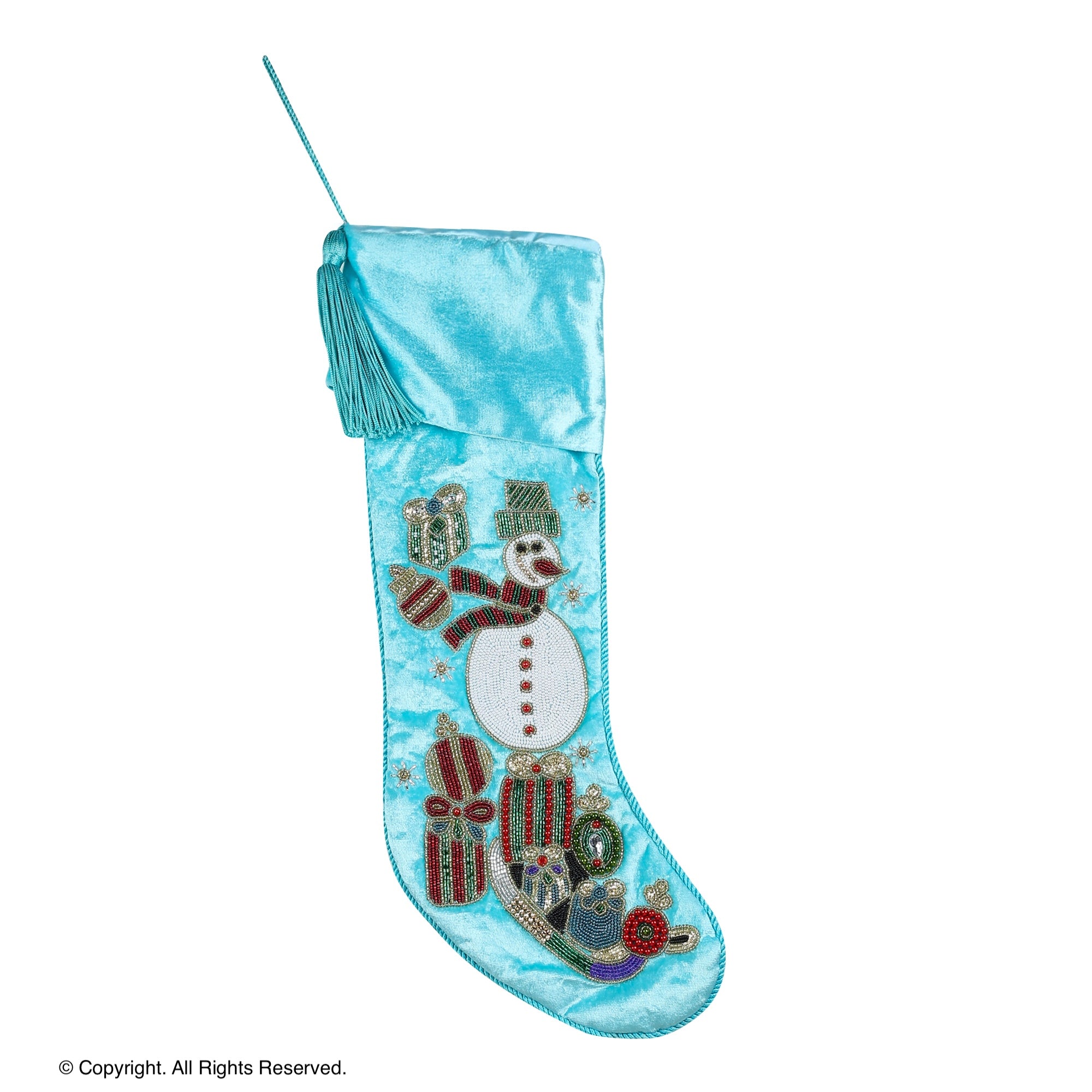 PERSONALISED SNOWMAN BLUE VELVET CHRISTMAS STOCKING