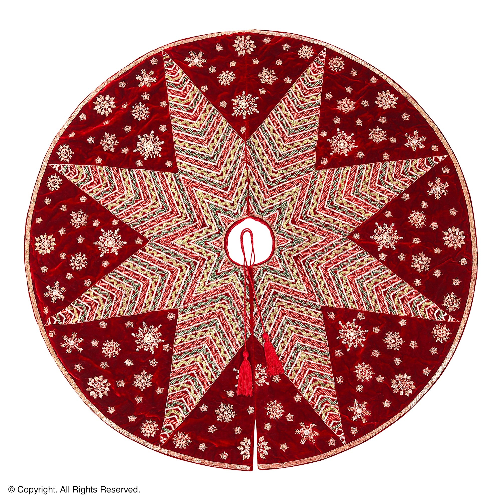 Starburst Snowflake Red Velvet Christmas Tree Skirt