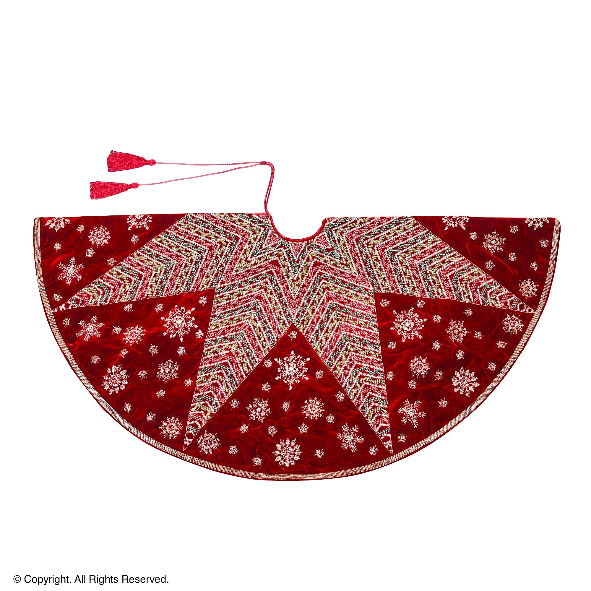 Starburst Snowflake Red Velvet Christmas Tree Skirt
