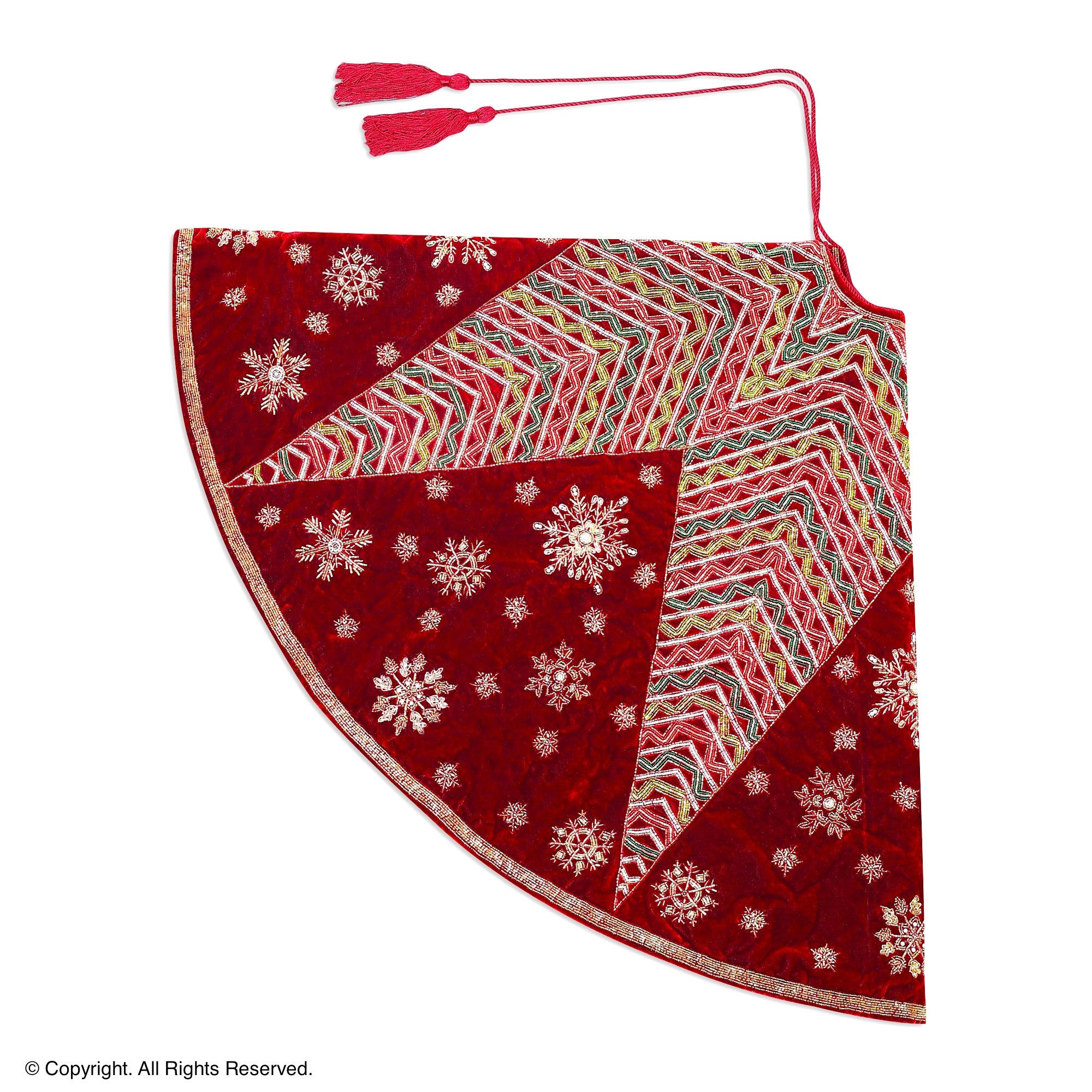 Starburst Snowflake Red Velvet Christmas Tree Skirt