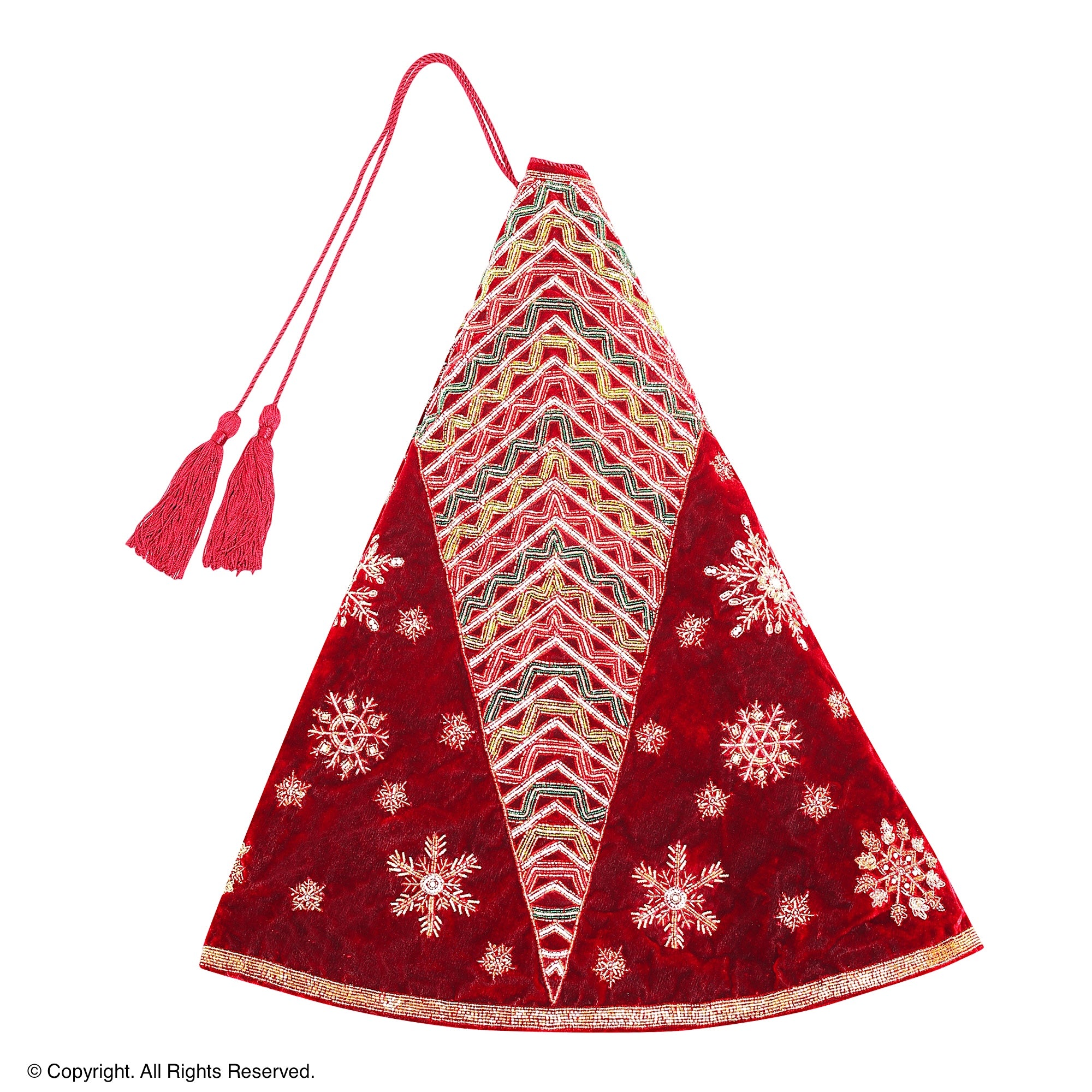 Starburst Snowflake Red Velvet Christmas Tree Skirt
