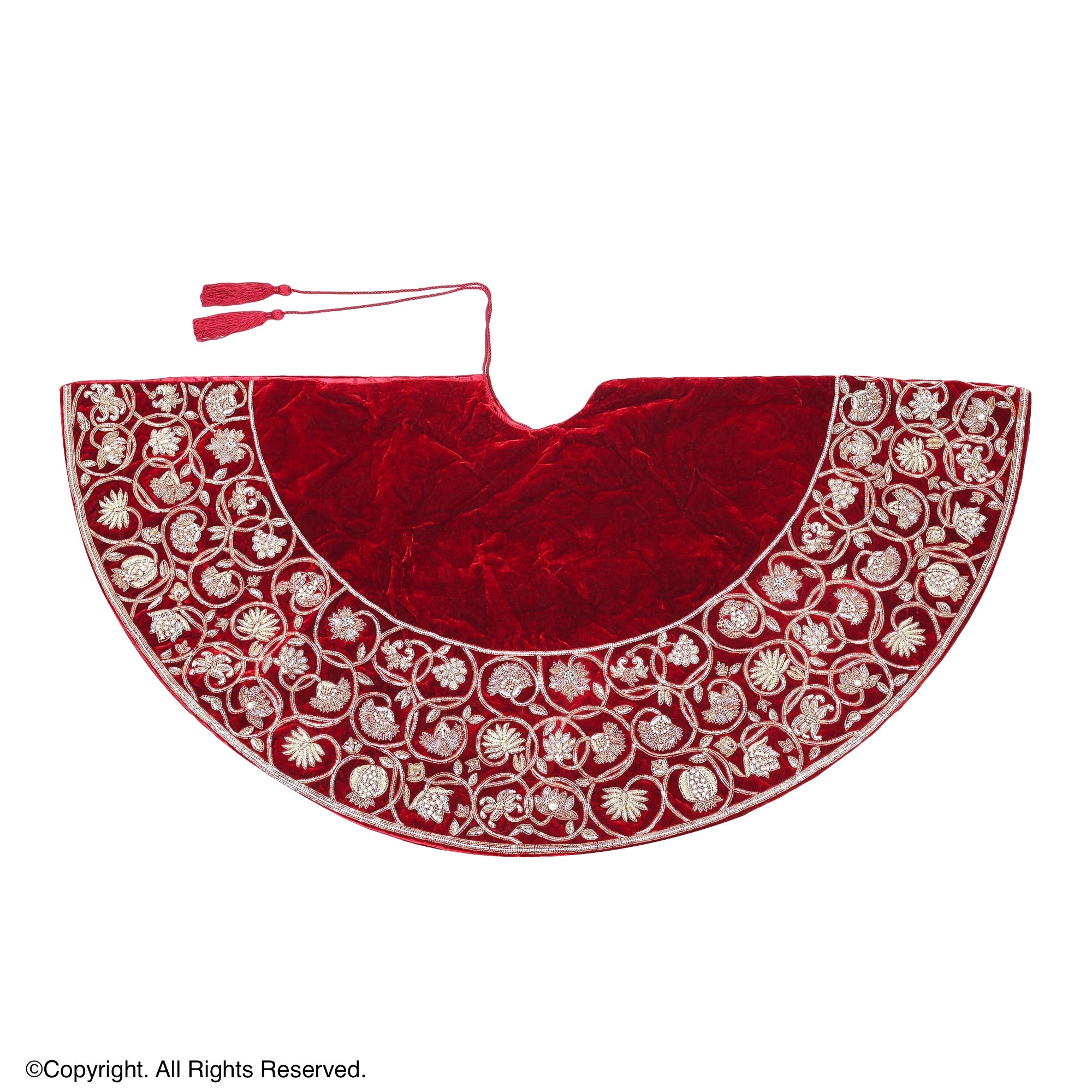 Golden Garland Red Velvet Christmas Tree Skirt