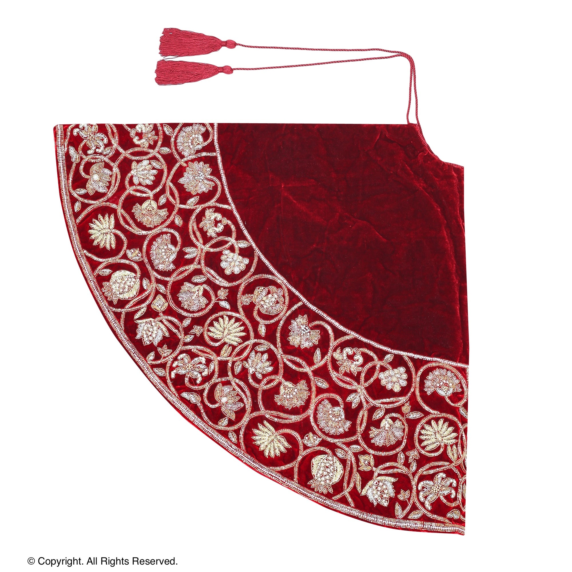 Golden Garland Red Velvet Christmas Tree Skirt