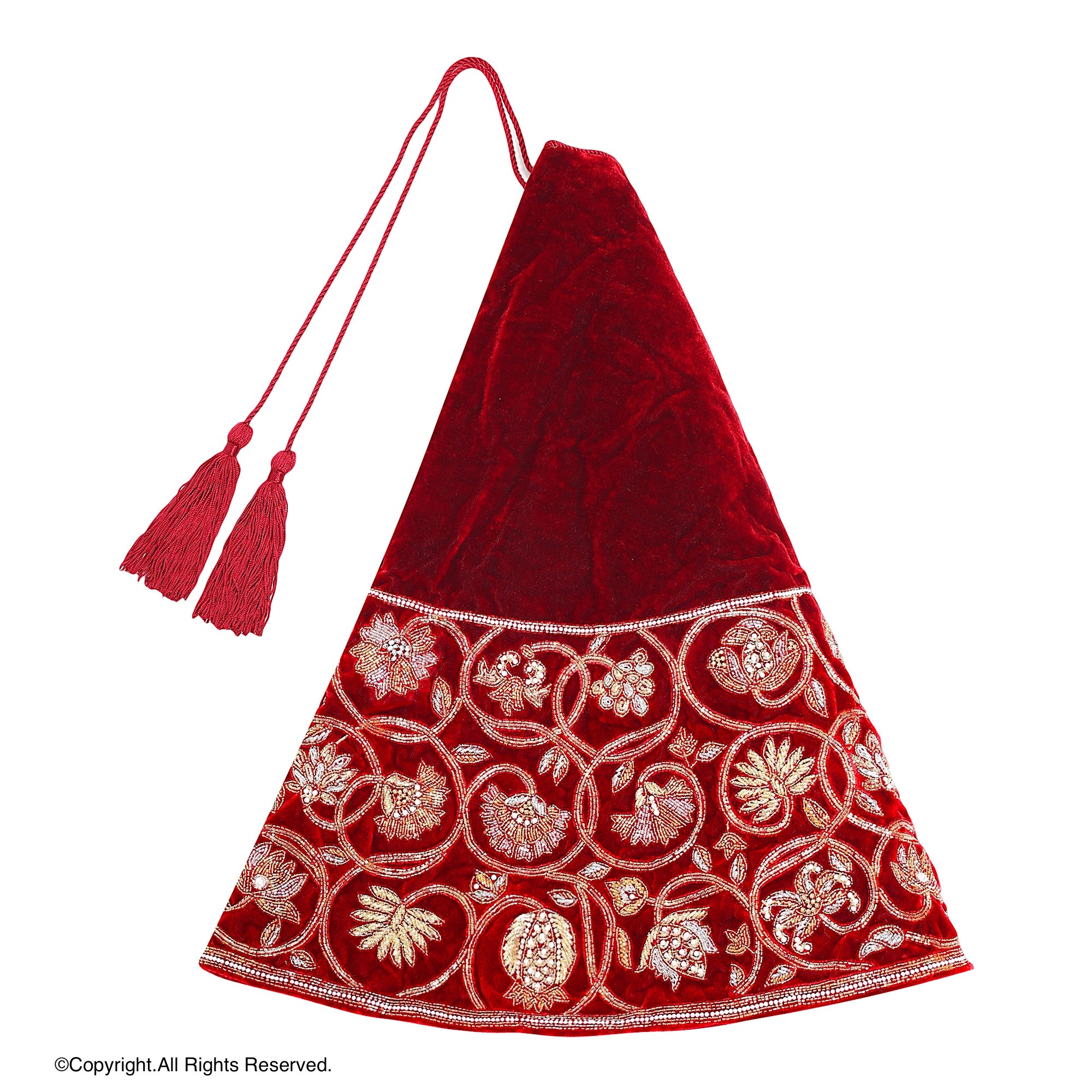 Golden Garland Red Velvet Christmas Tree Skirt