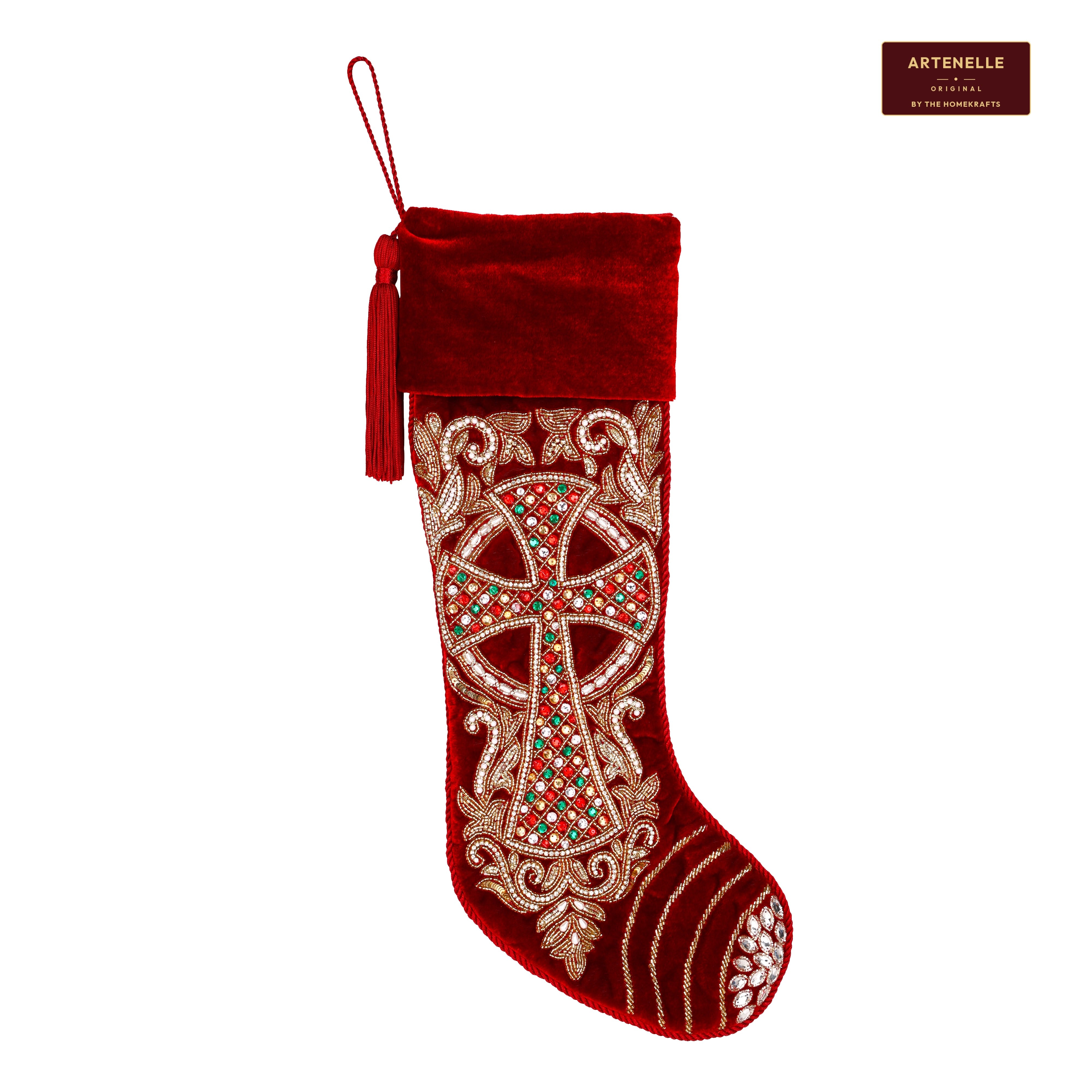PERSONALISED Grand Cross Beaded Christmas stocking